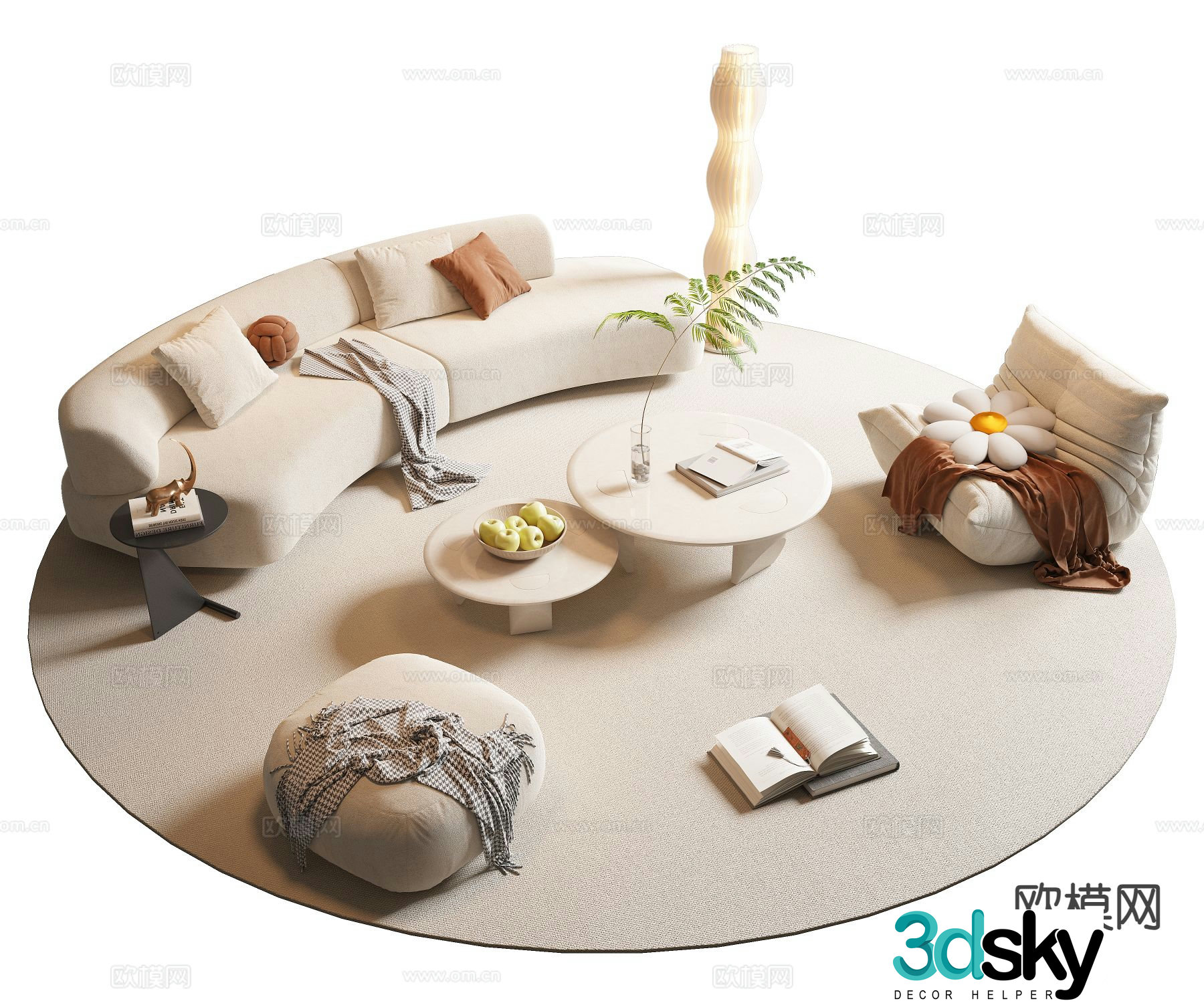Cream style sofa combination 3d model
