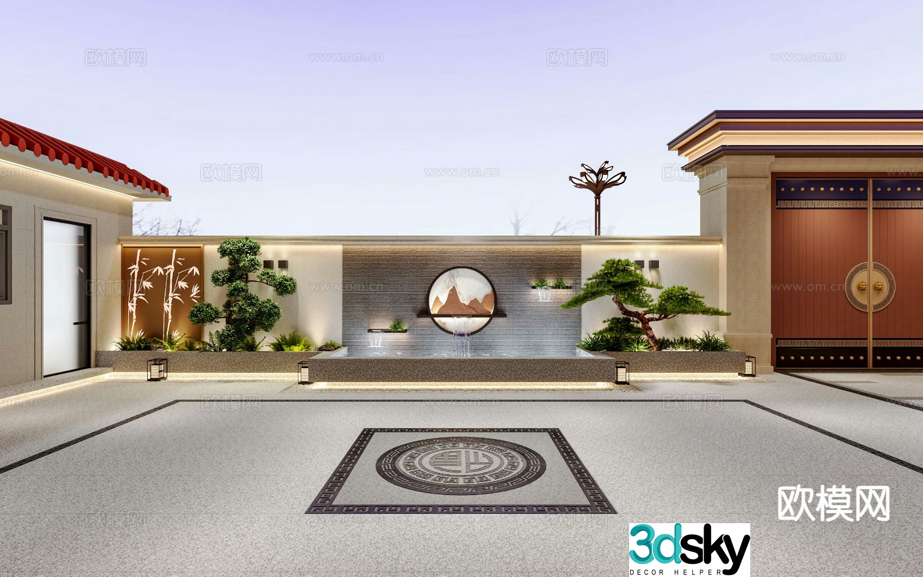 New Chinese style courtyard water feature courtyard landscape 3D model