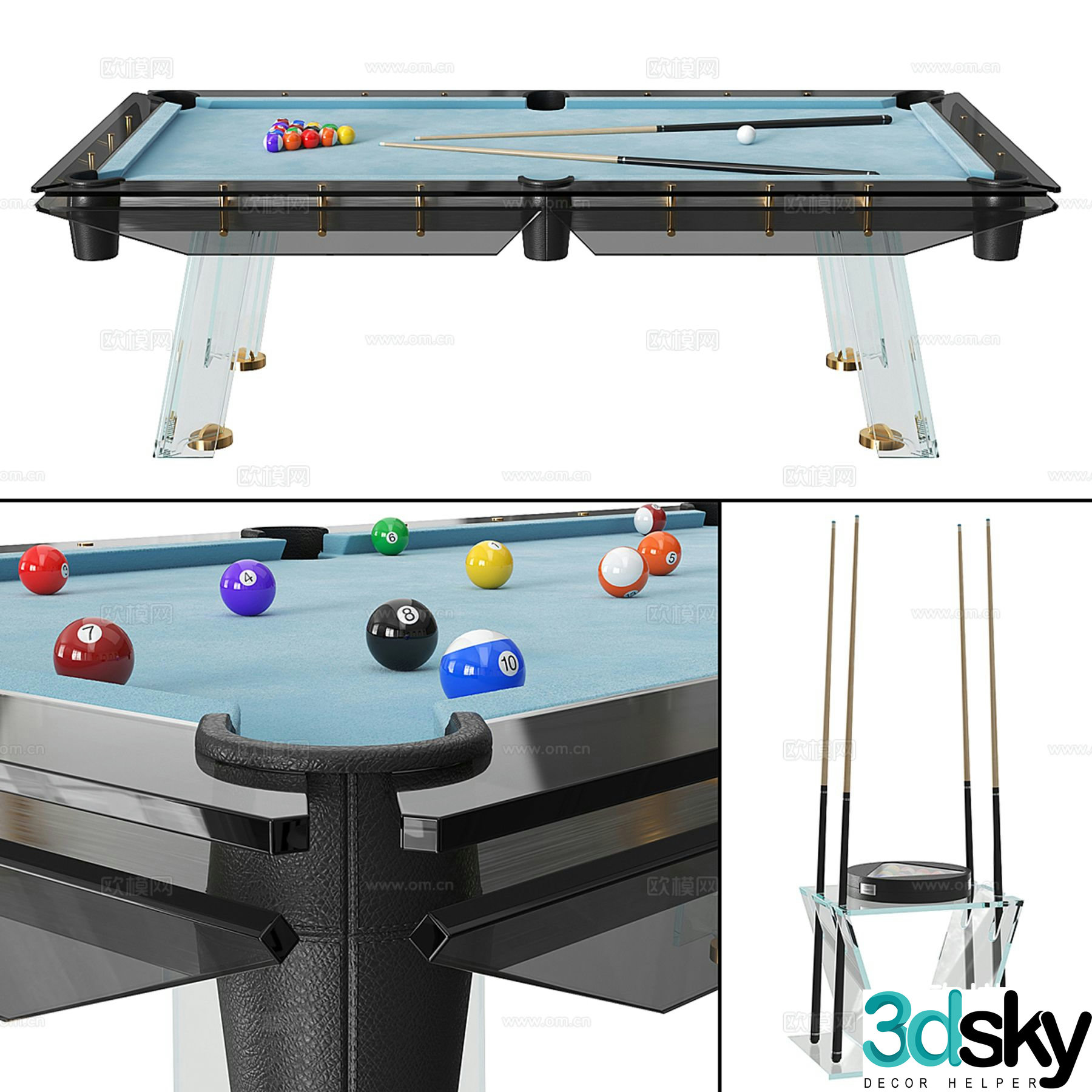 Filotto pool table pool cue 3d model