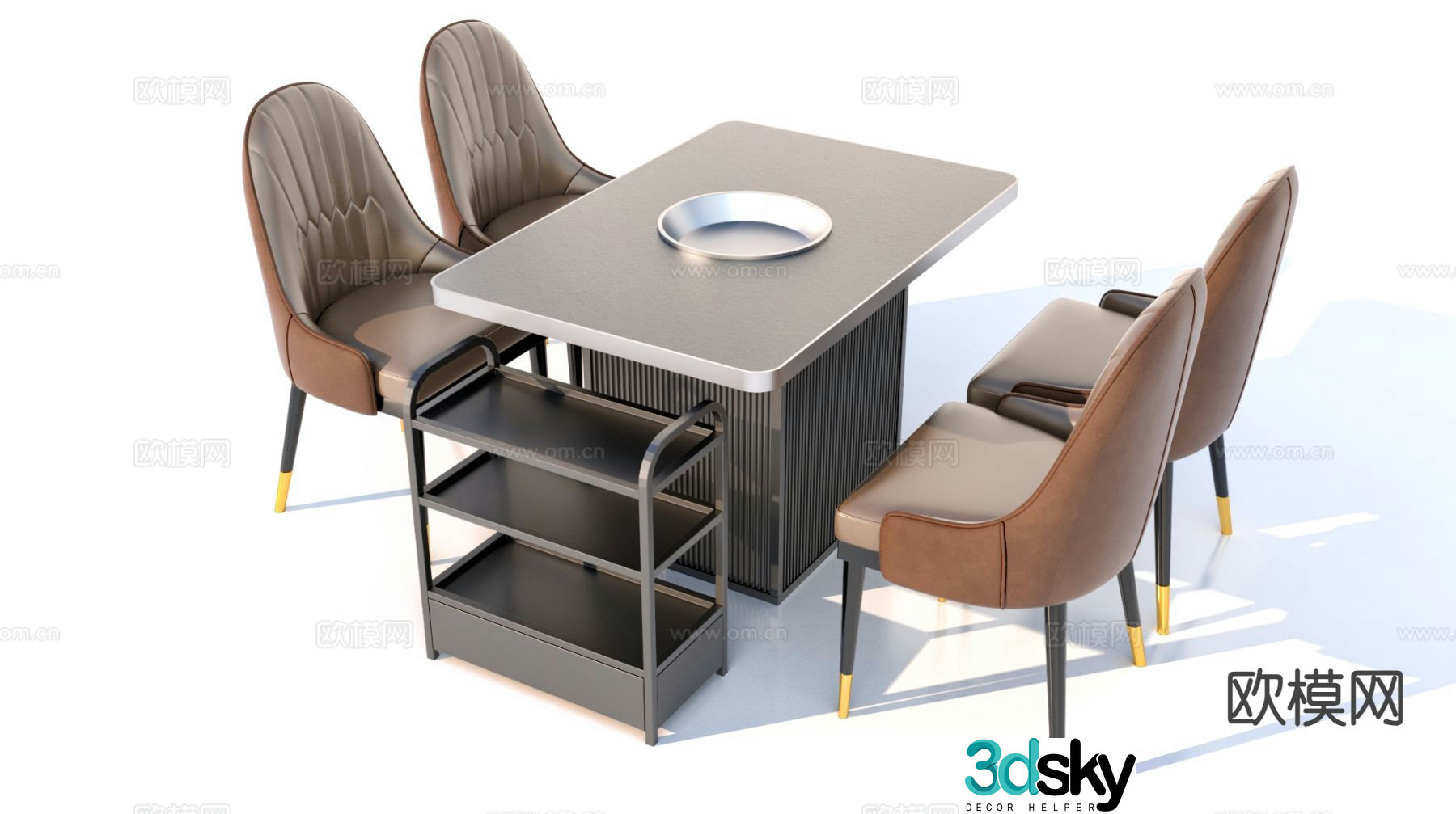 Modern dining table and chairs Hotpot table 3d model
