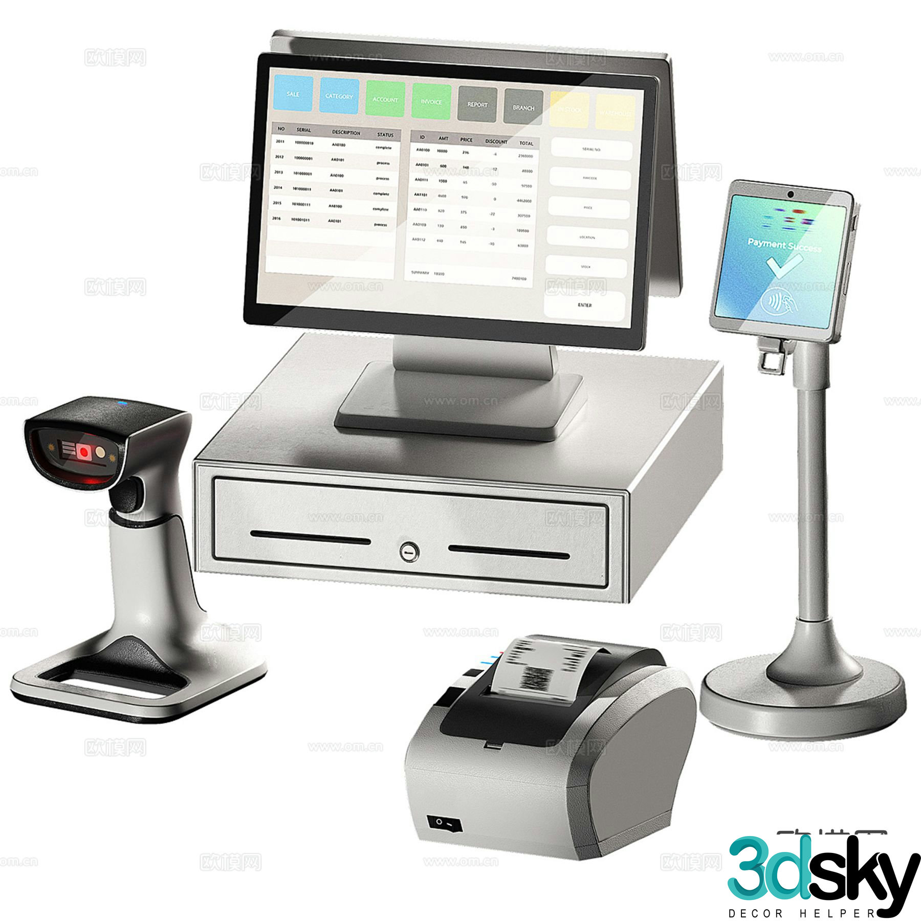 Modern cash register scanner gun ticket machine 3D model
