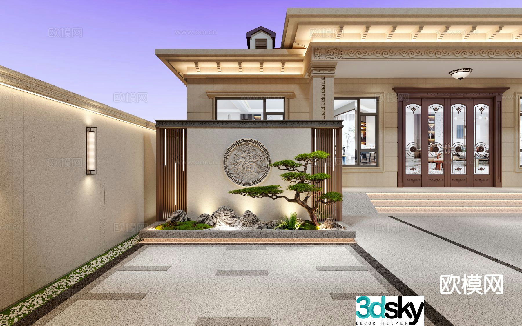 New Chinese style courtyard landscape 3D model