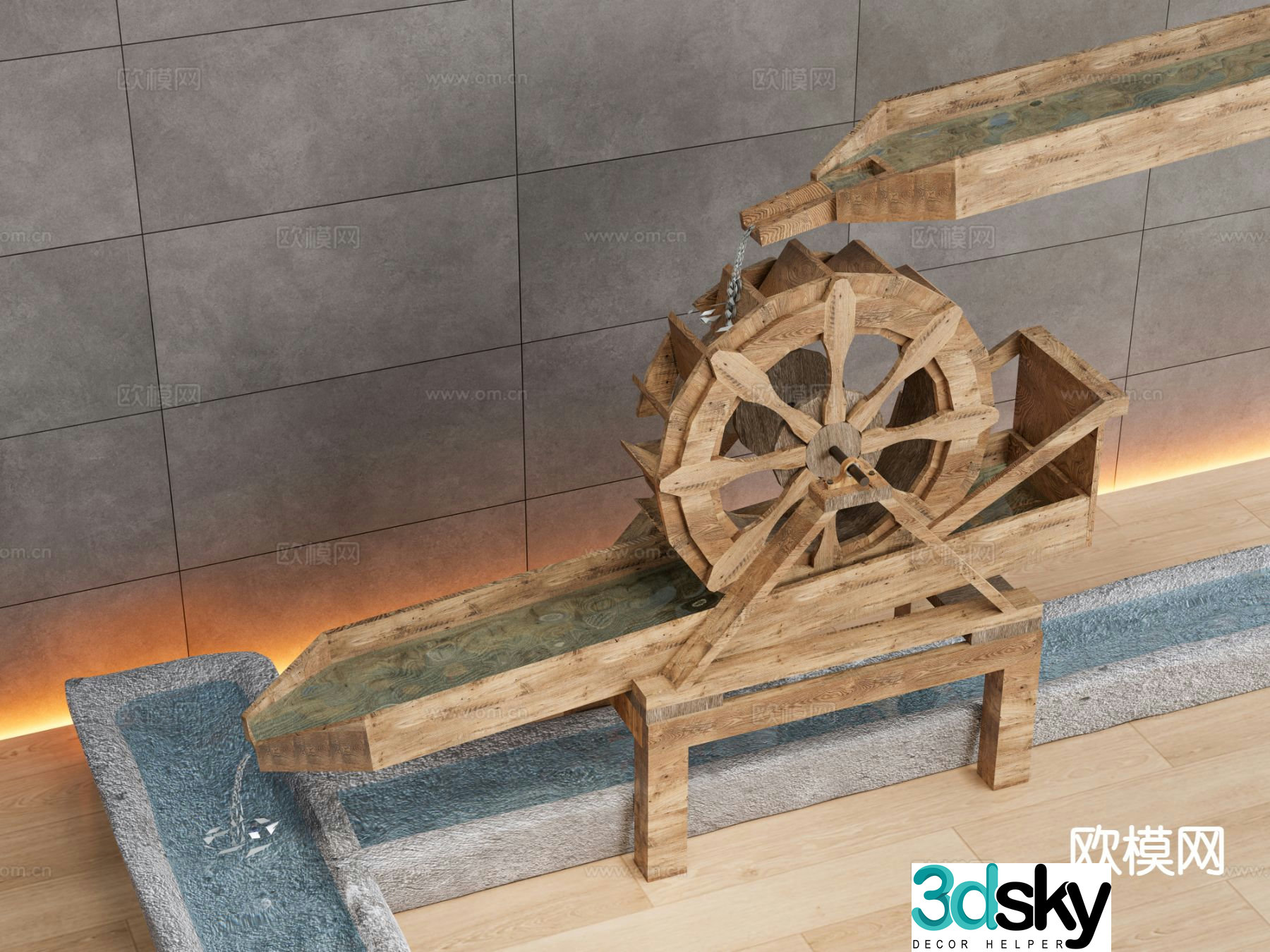 New Chinese style farming water wheel 3D model