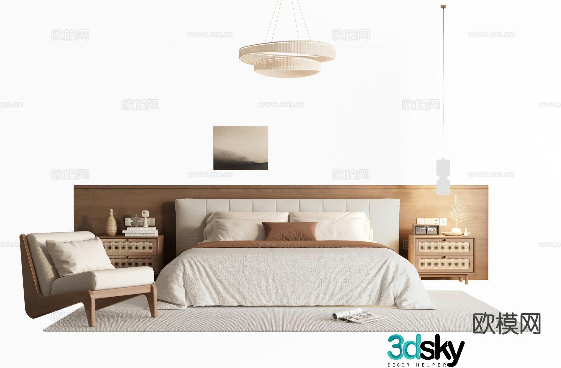 Wabi-sabi style double bed 3d model
