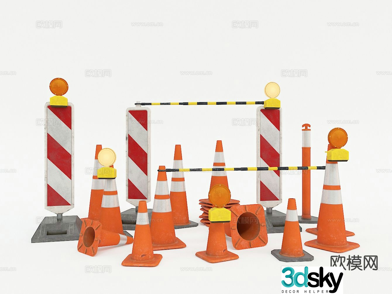 Construction guardrail roadblock ice cream cone 3d model