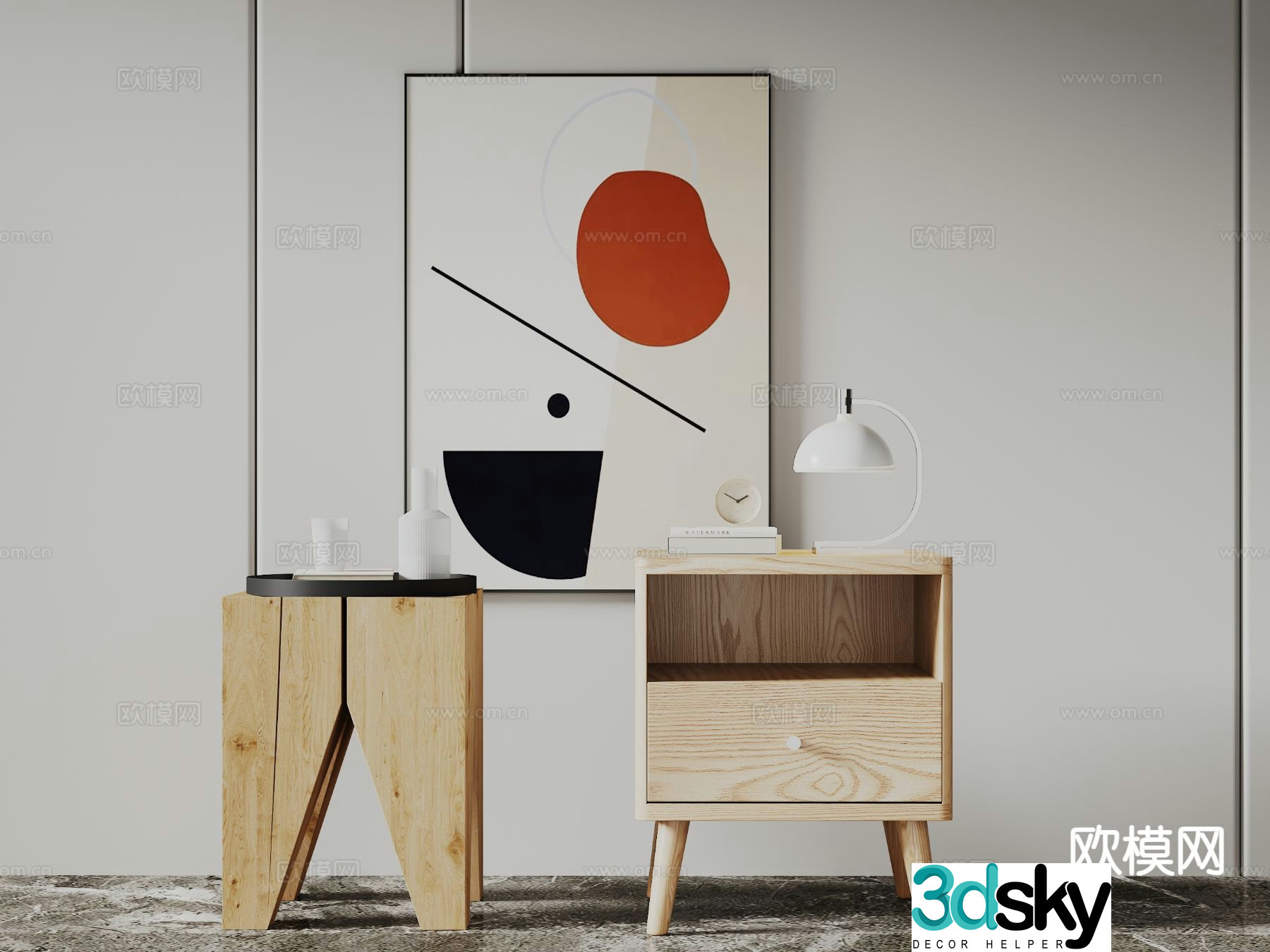 New Chinese style bedside table 3d model