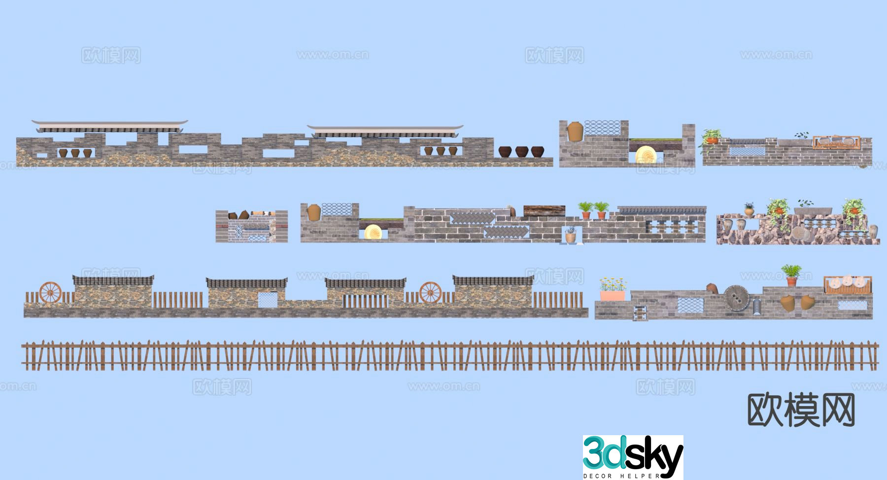Folk landscape wall rough stone landscape wall brick wall 3D model