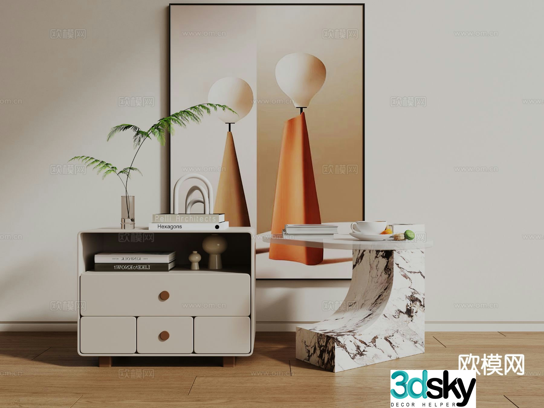 Modern bedside table side table 3d model