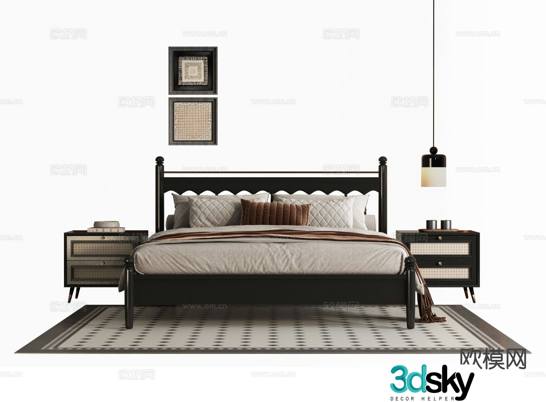 Chinese double bed 3d model
