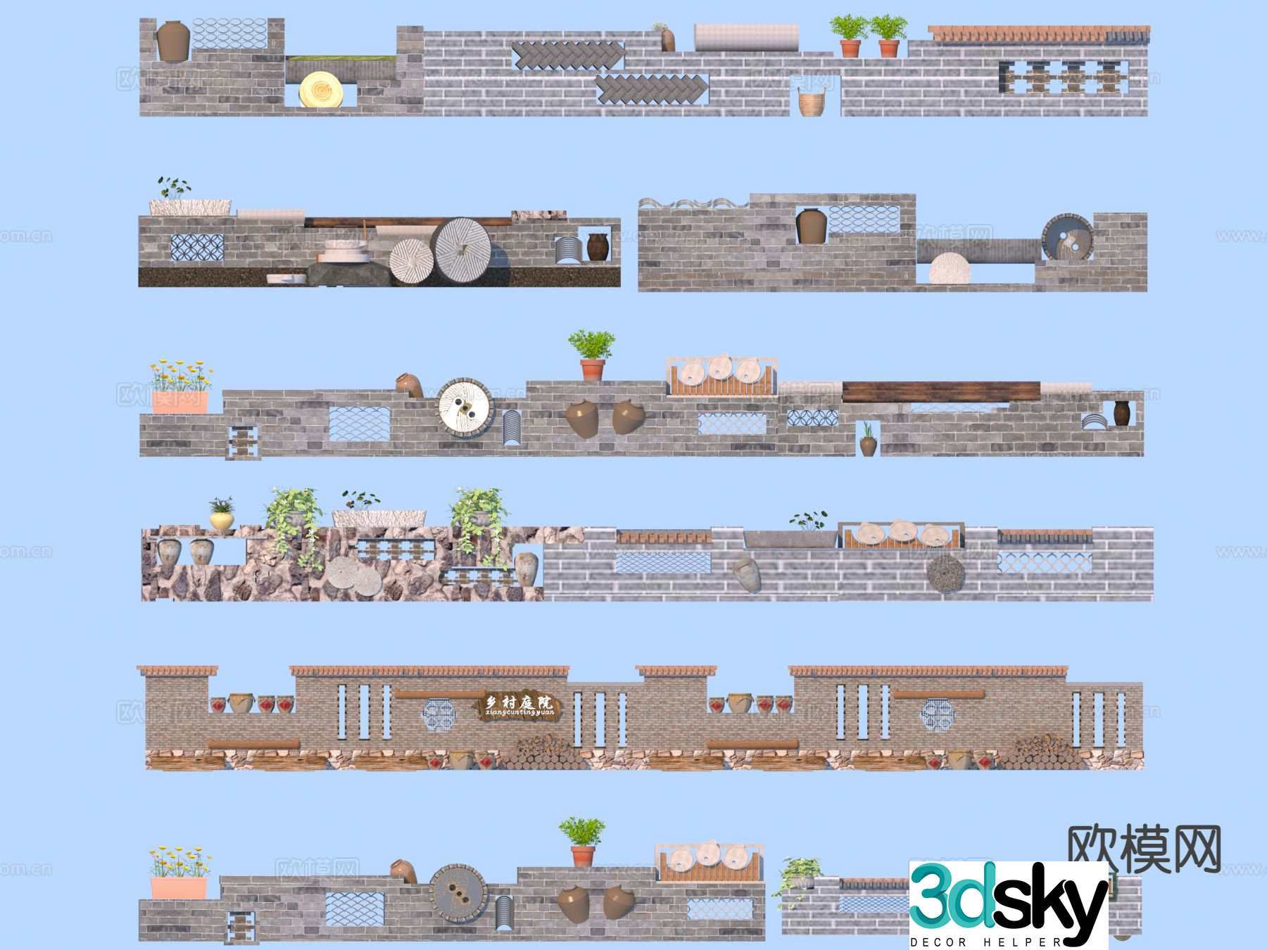 Folk landscape wall Rural landscape wall 3D model