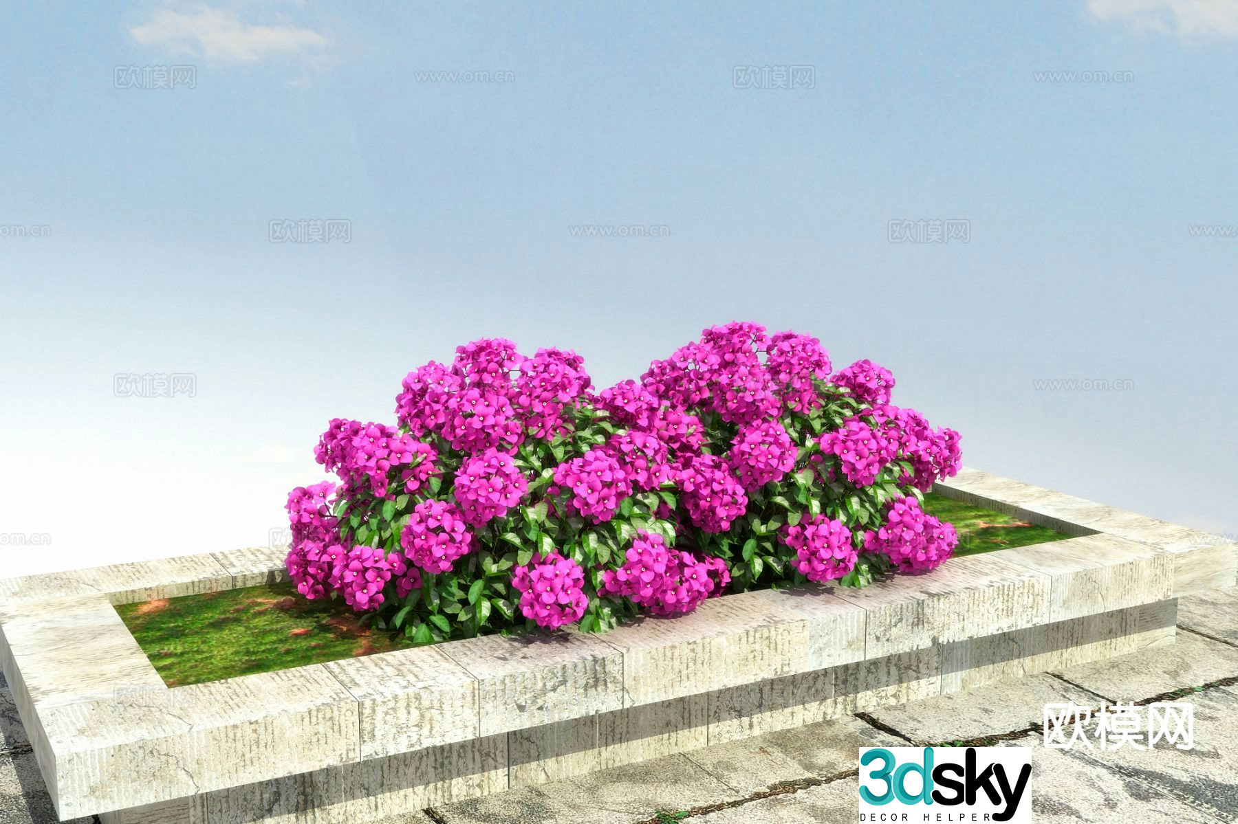 Vine-shaped shrub leaves and flowers 3d model