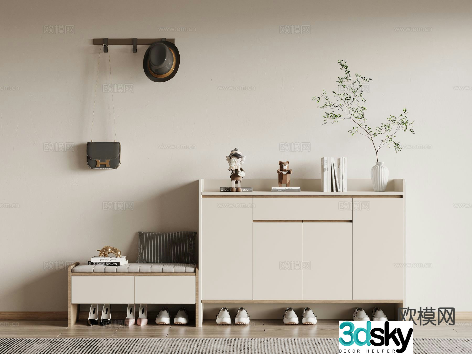Modern shoe cabinet shoe changing stool 3d model