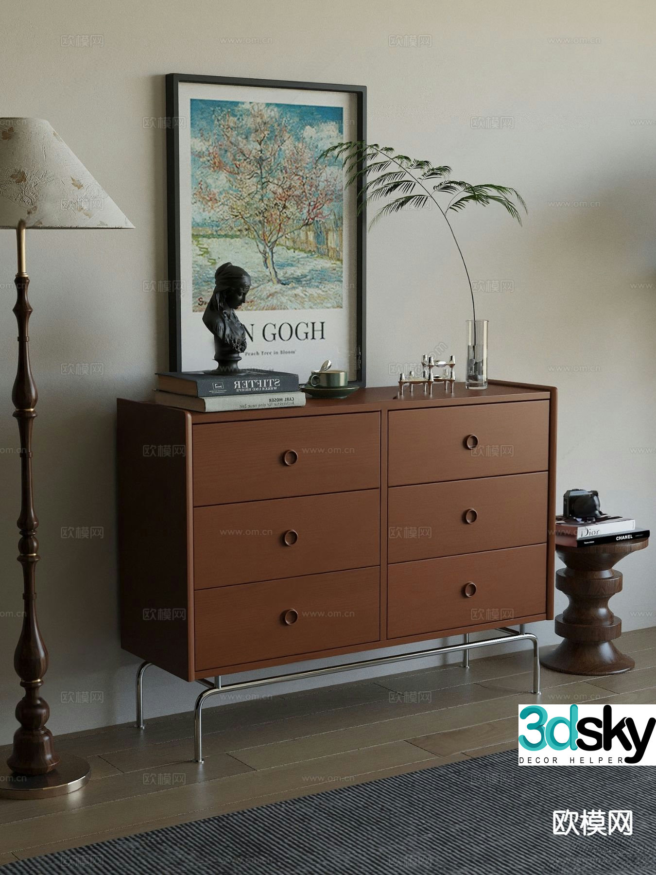 Middle-aged side cabinet chest cabinet 3d model