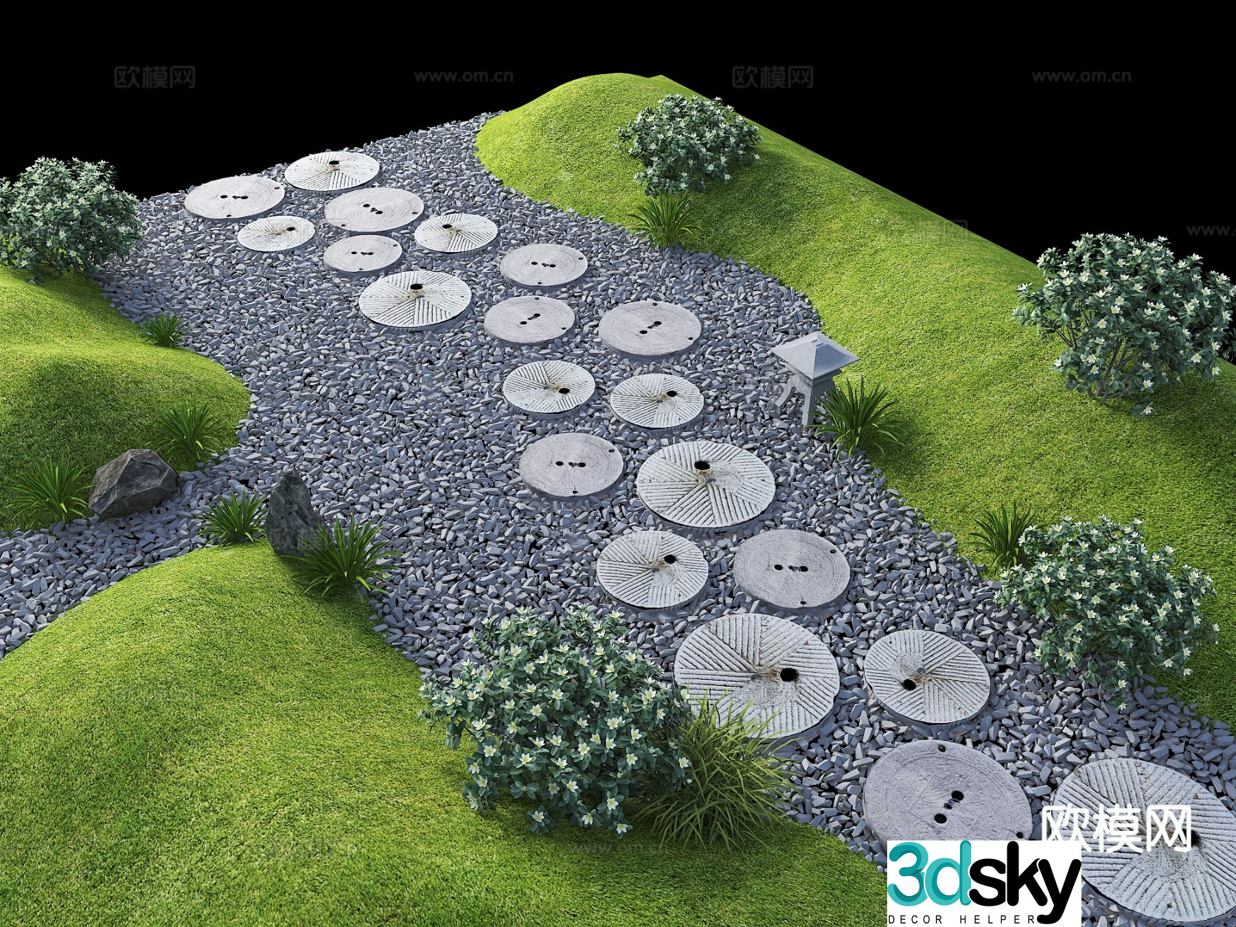 Tingbu sketch stone road bluestone slab courtyard scene 3D model