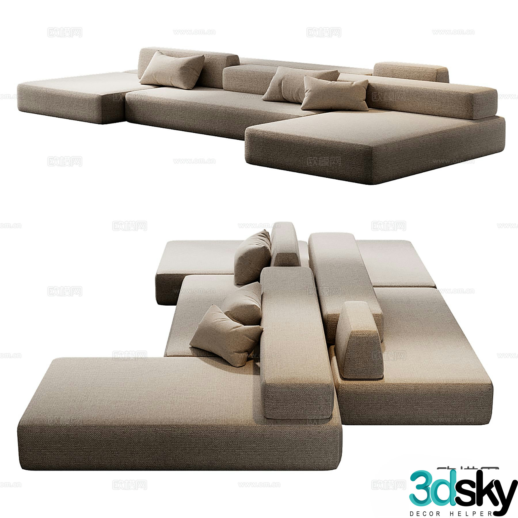 Modern backrest sofa splicing sofa 3d model