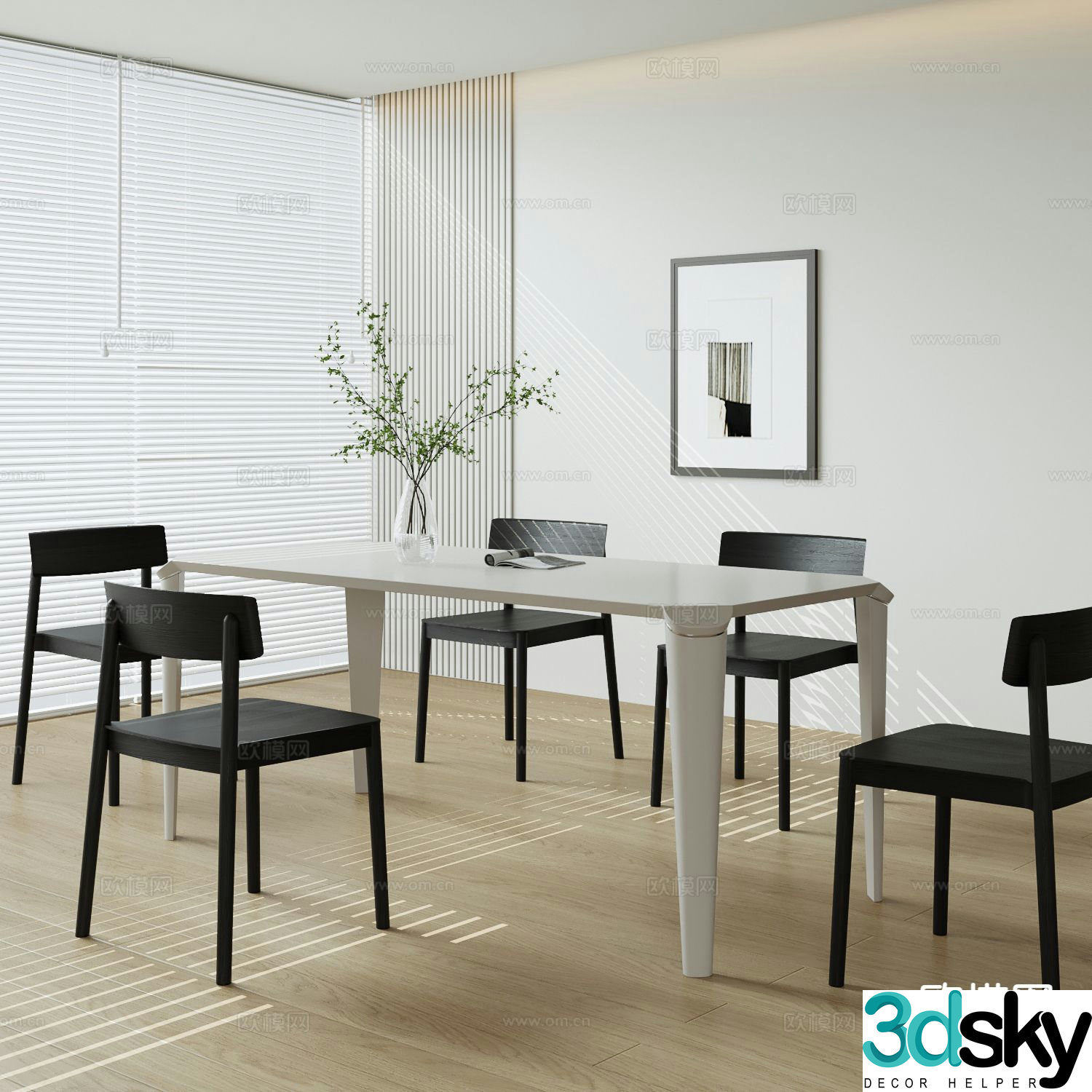 Cream style dining table and chairs 3d model