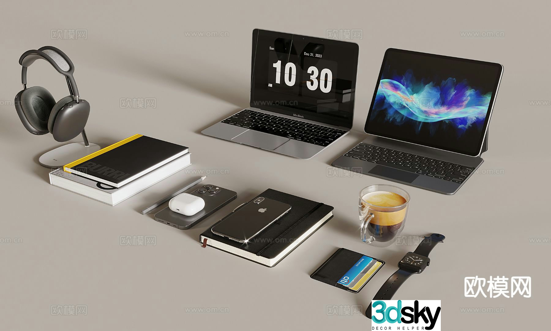 Office Supplies Desktop Ornaments Laptop 3D Model