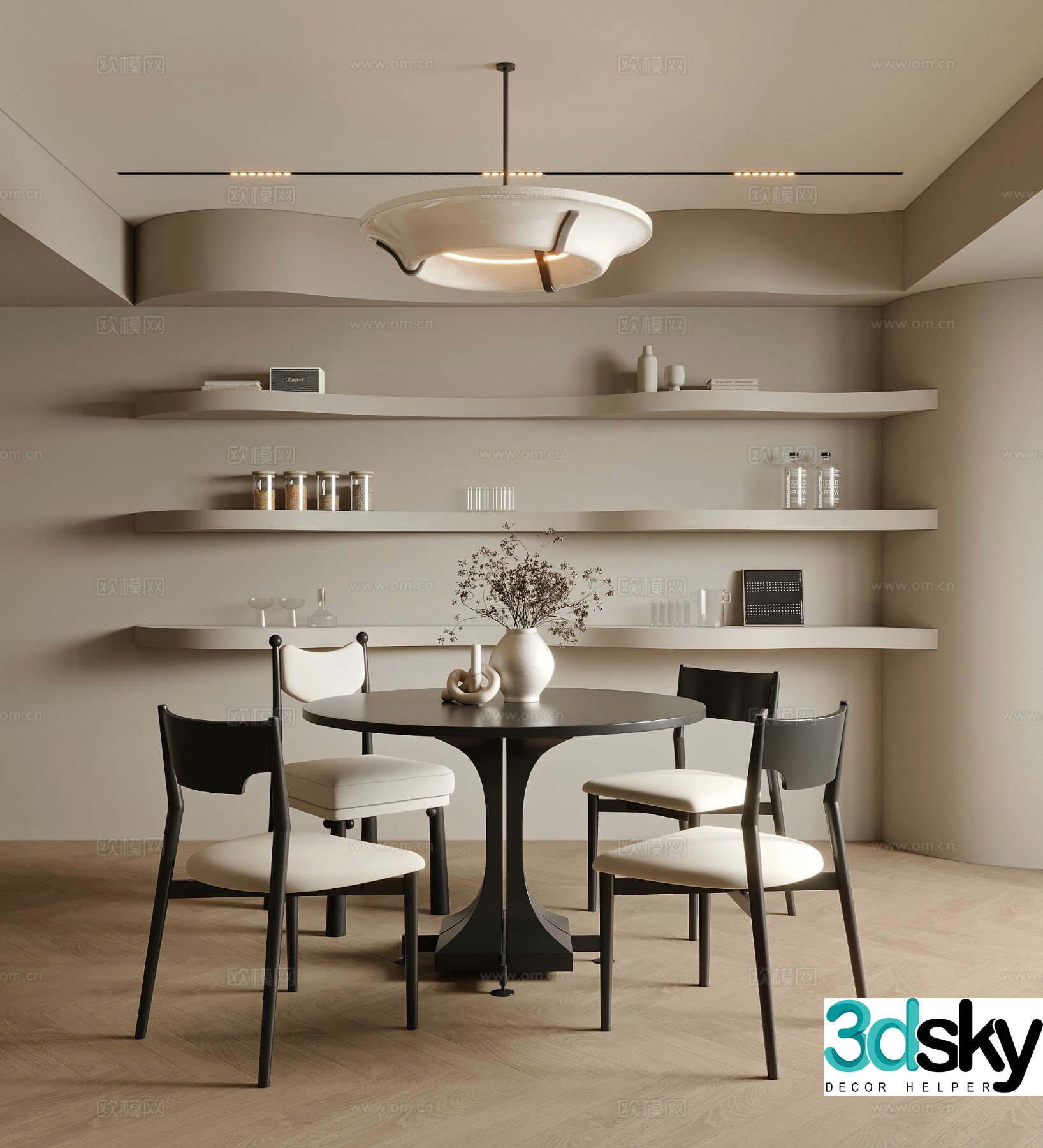 French dining table and chairs round dining table 3d model