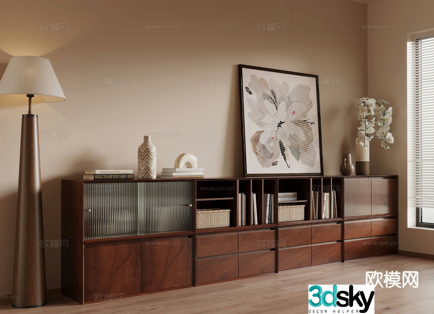 Medieval style bookcase low cabinet 3d model