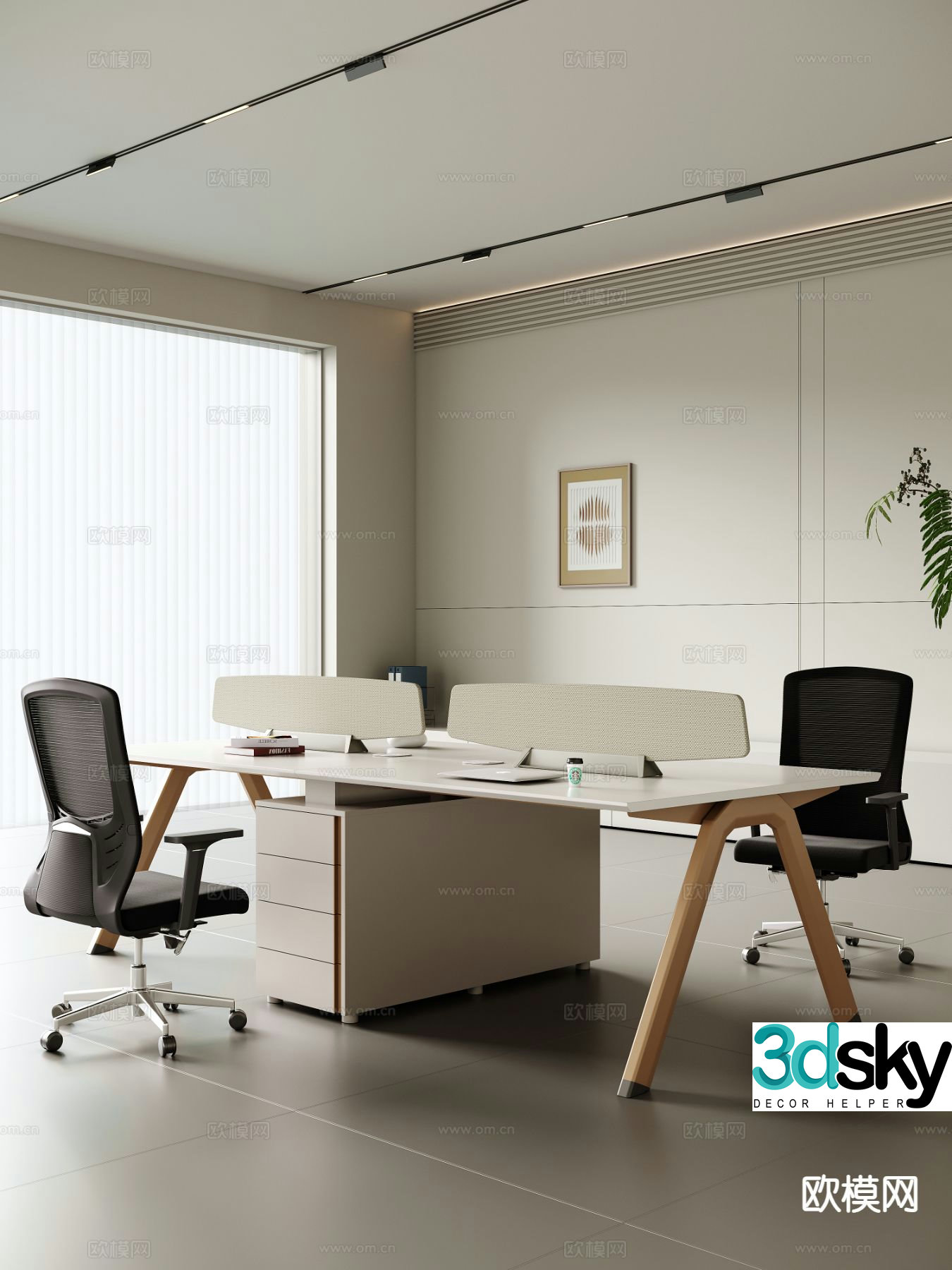 Card space desk work station post 3d model