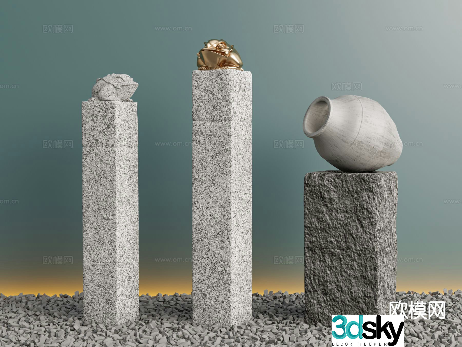 New Chinese style landscape column horse-tying column stone pile 3D model