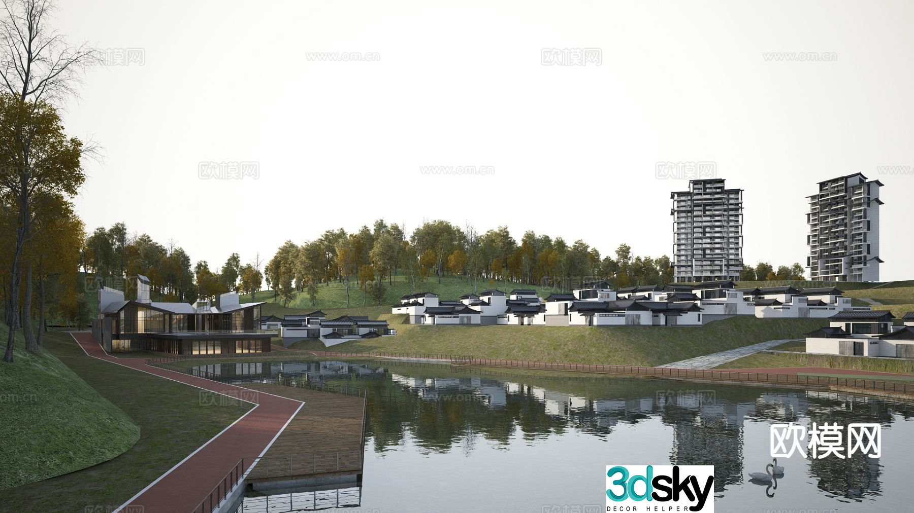 New Chinese style villa group landscape 3D model