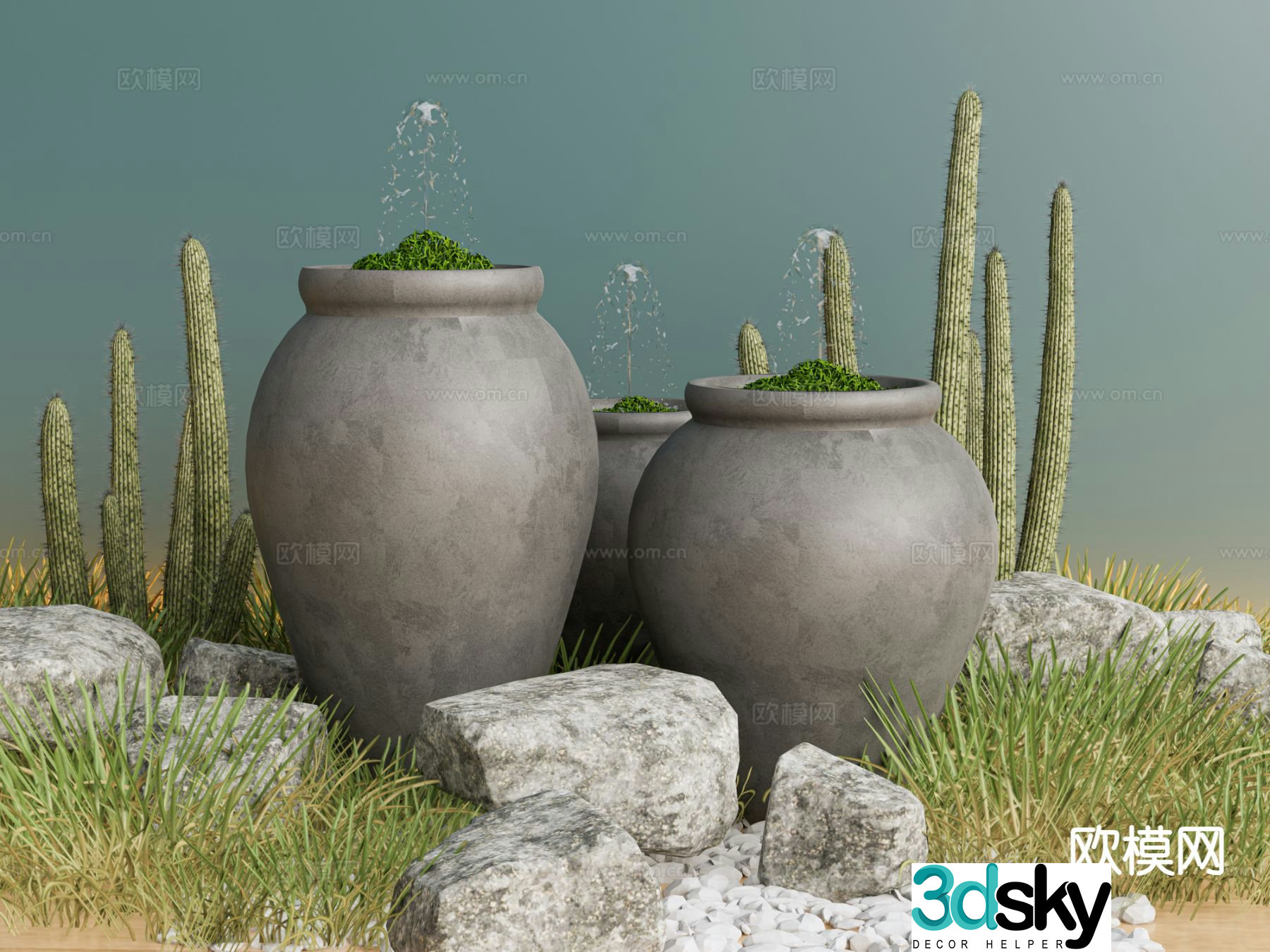 New Chinese style flowing water landscape pottery pot sketch 3D model