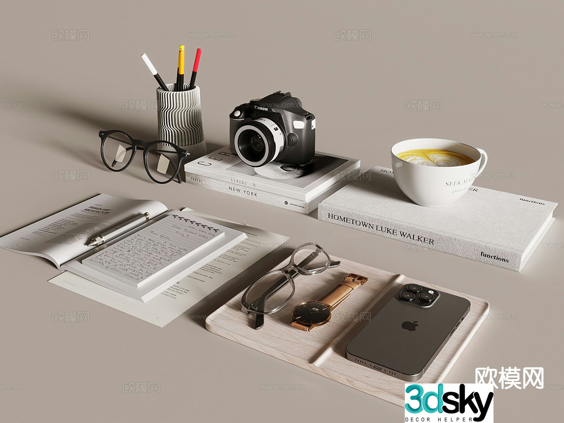 Office Supplies Desktop Decorations Books 3D Model
