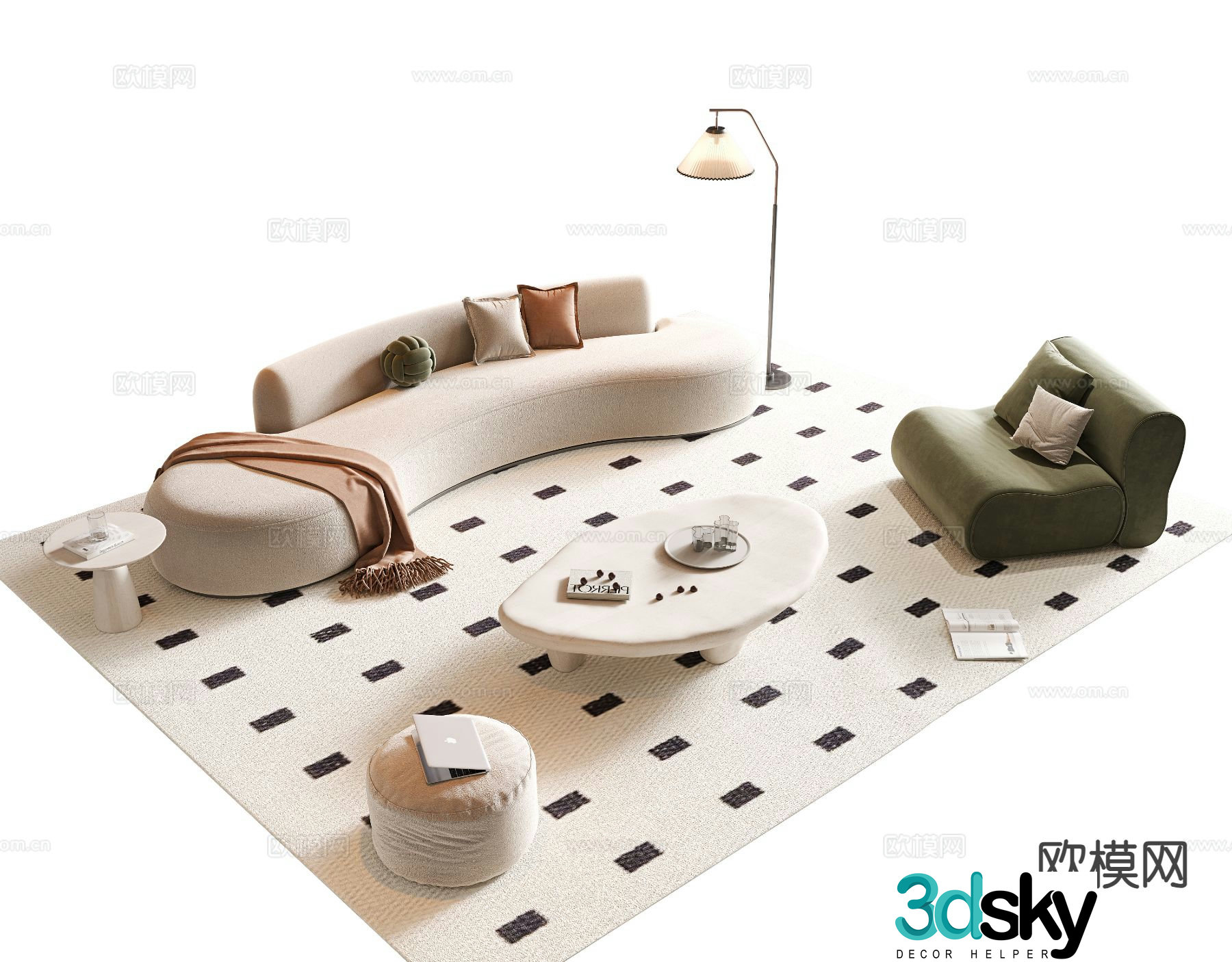 Cream style modular sofa 3d model