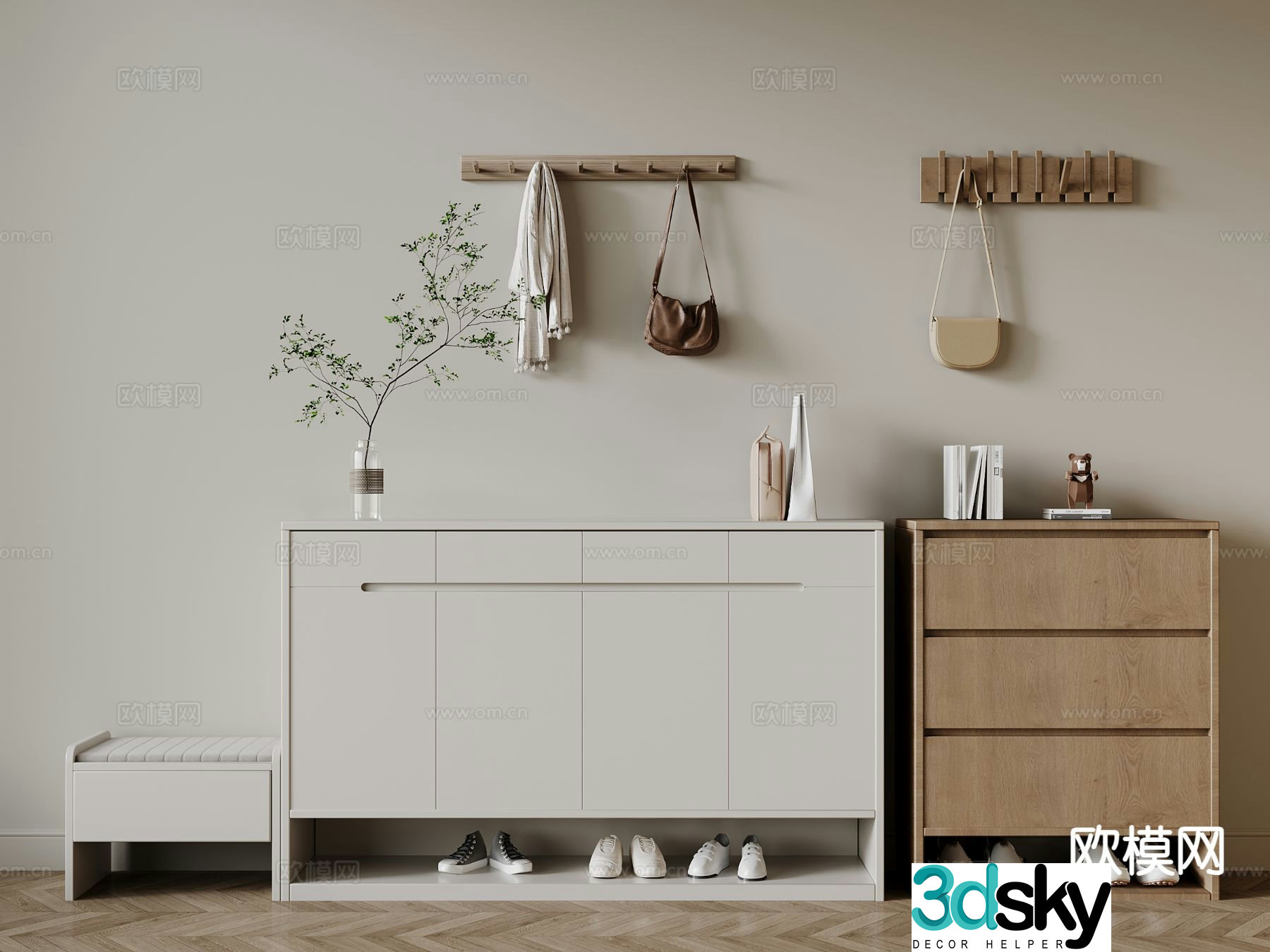 Modern shoe cabinet shoe changing stool 3d model
