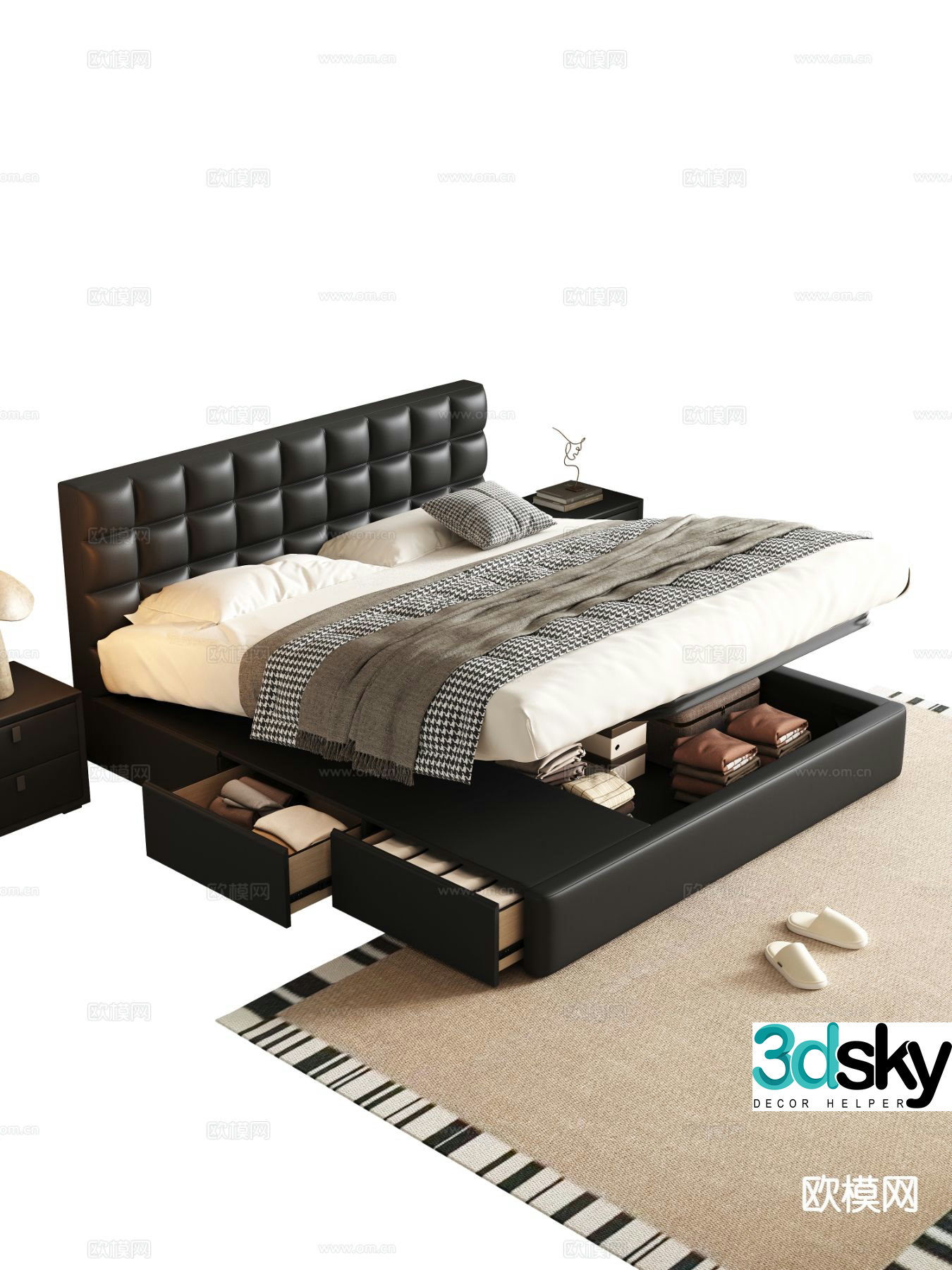 Italian double bed 3d model