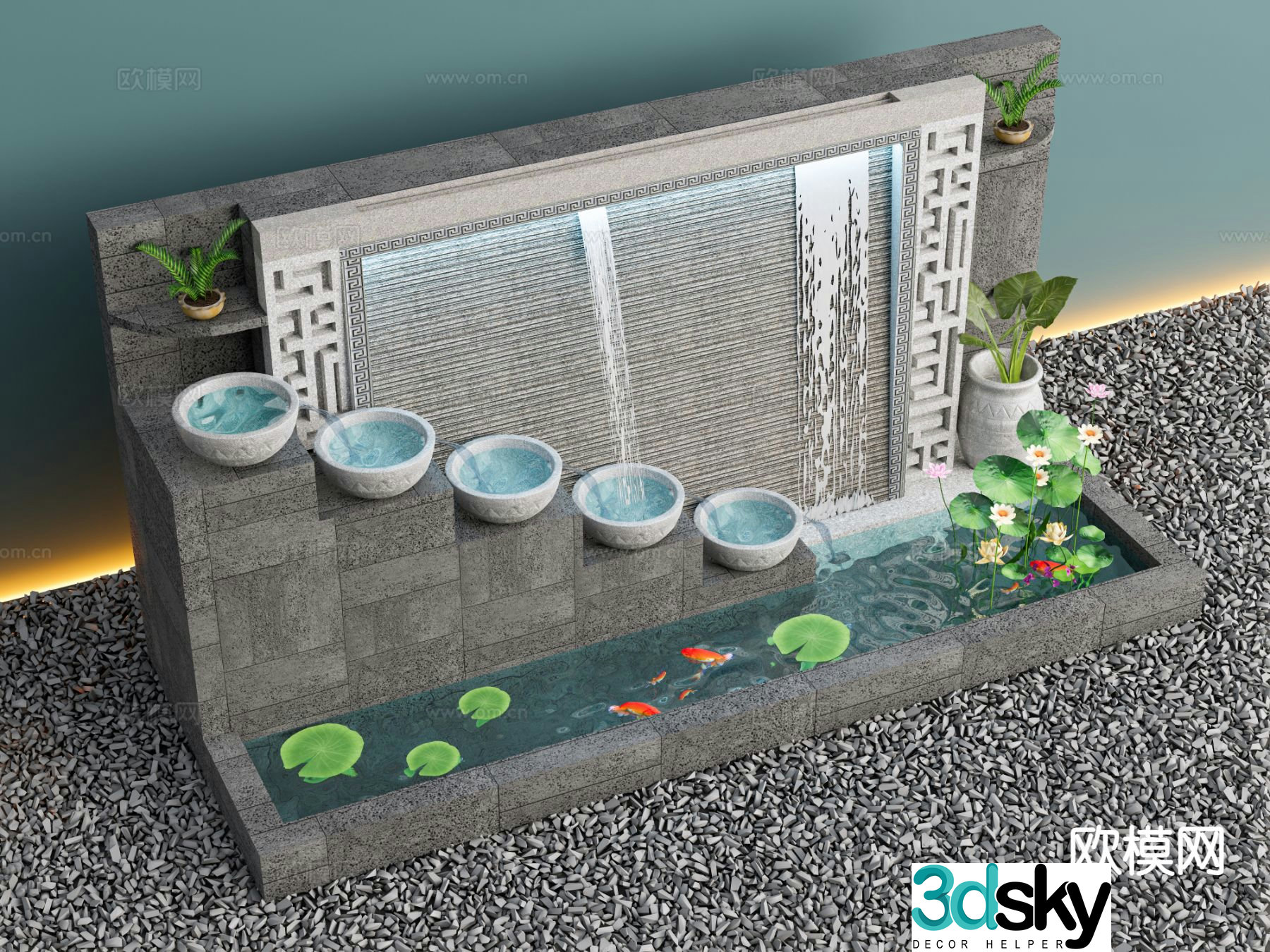 New Chinese style rockery waterscape 3D model
