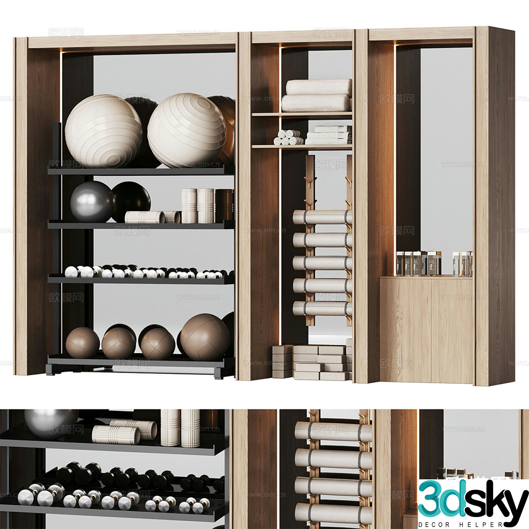 Fitness equipment yoga ball barbell 3d model