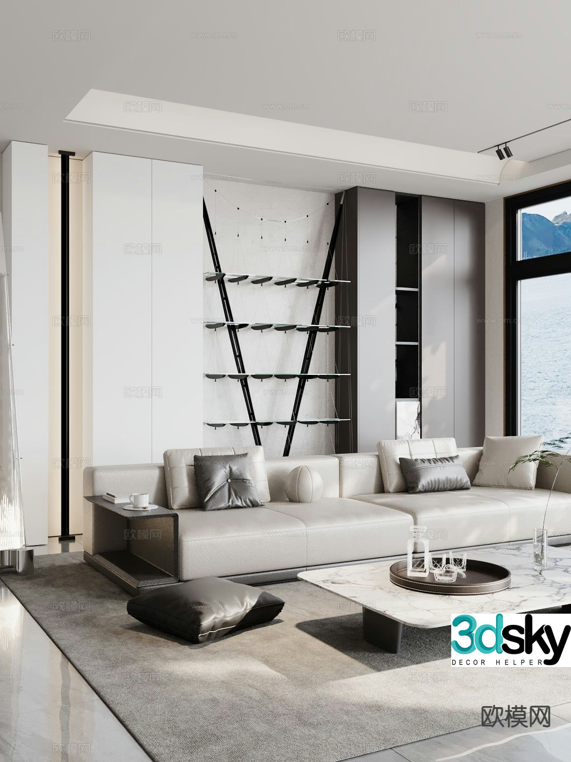 Double sofa leather sofa 3d model