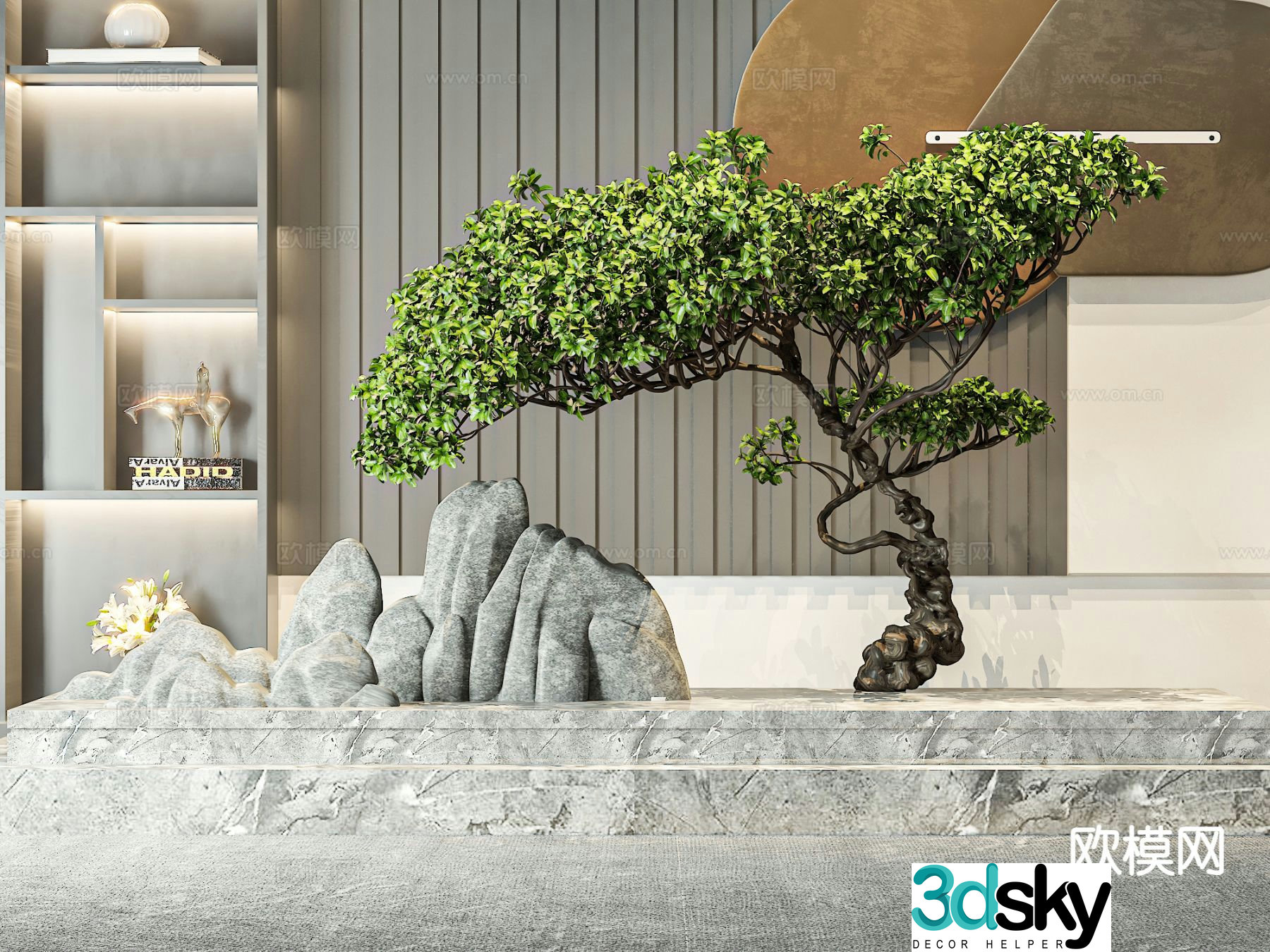 New Chinese style interior landscaping 3D model