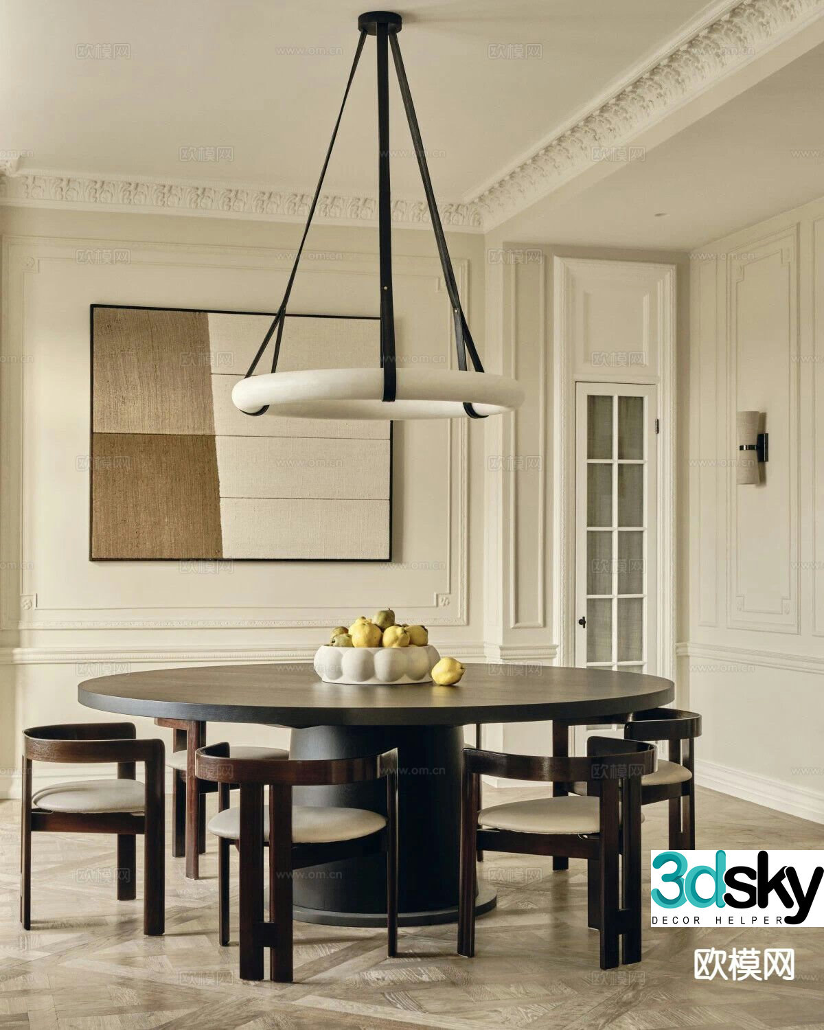 French dining table and chairs 3d model