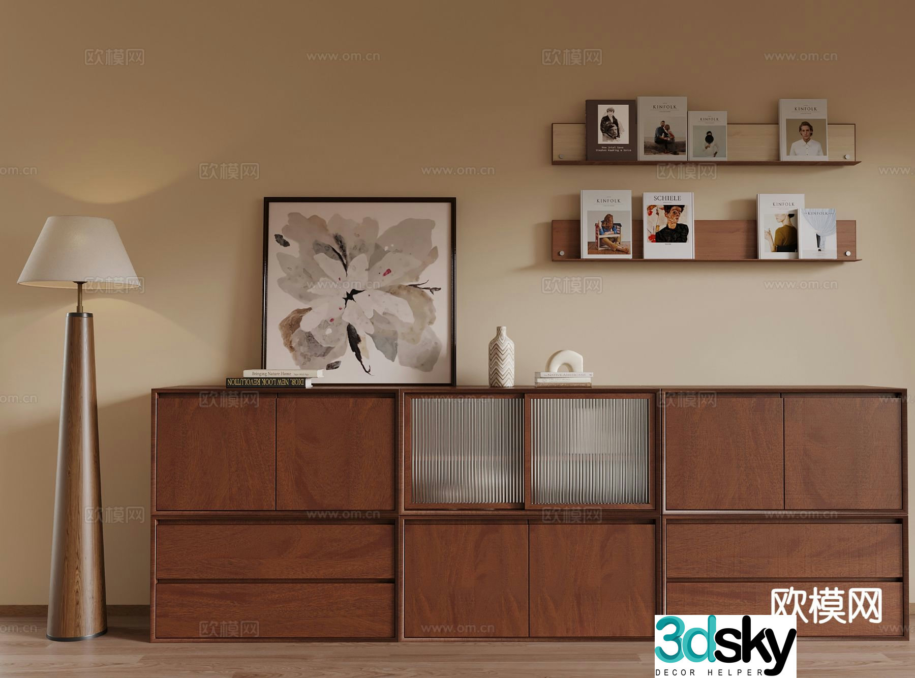 Medieval style bookcase low cabinet 3d model