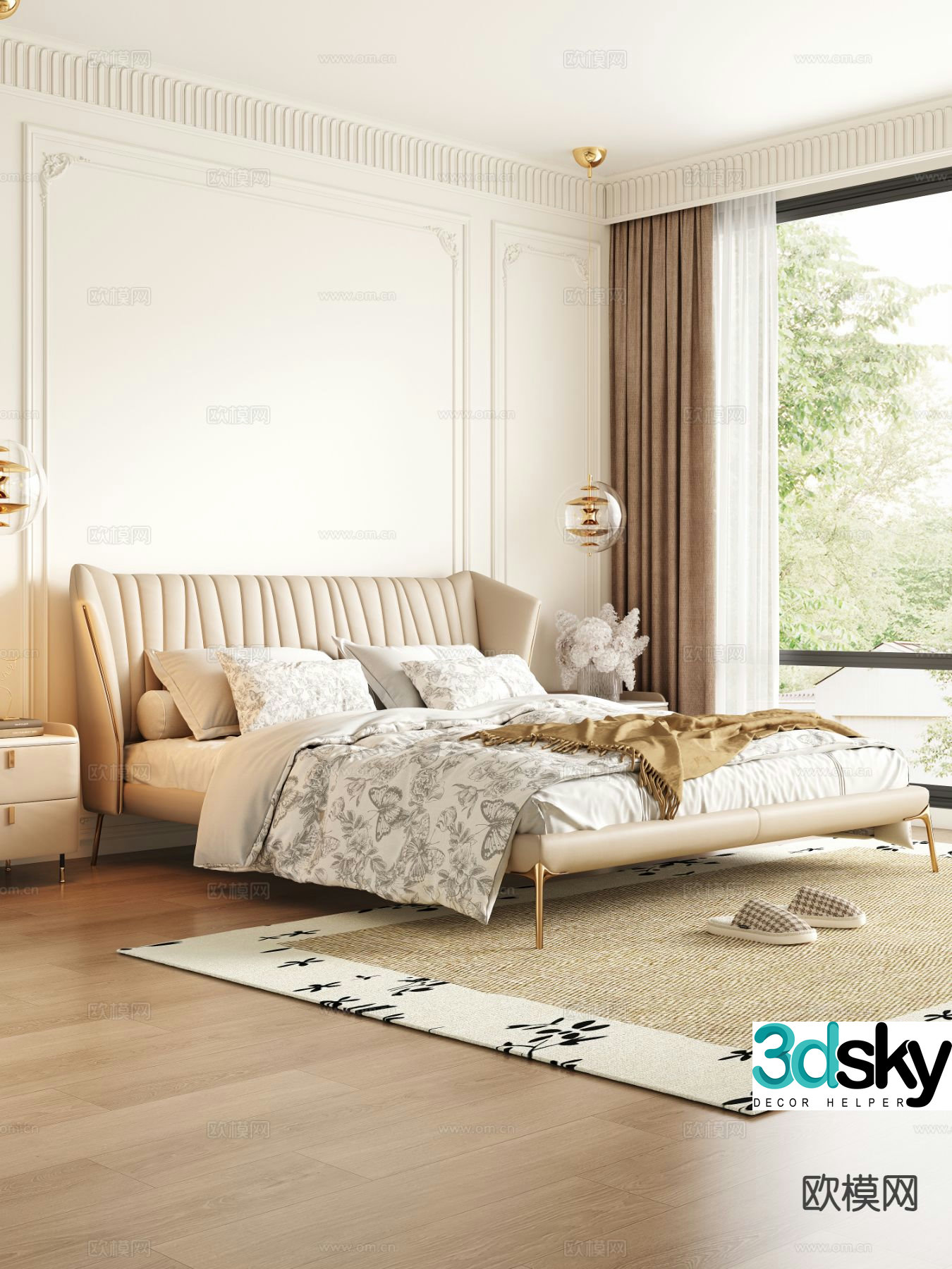 French double bed 3d model