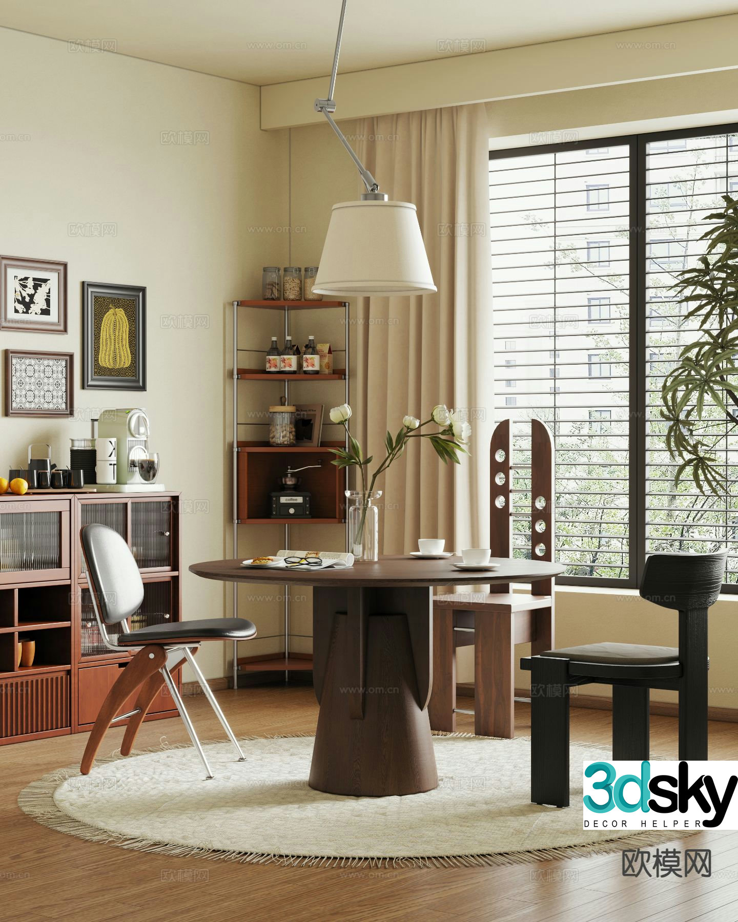 Medium style dining table and chair 3D model