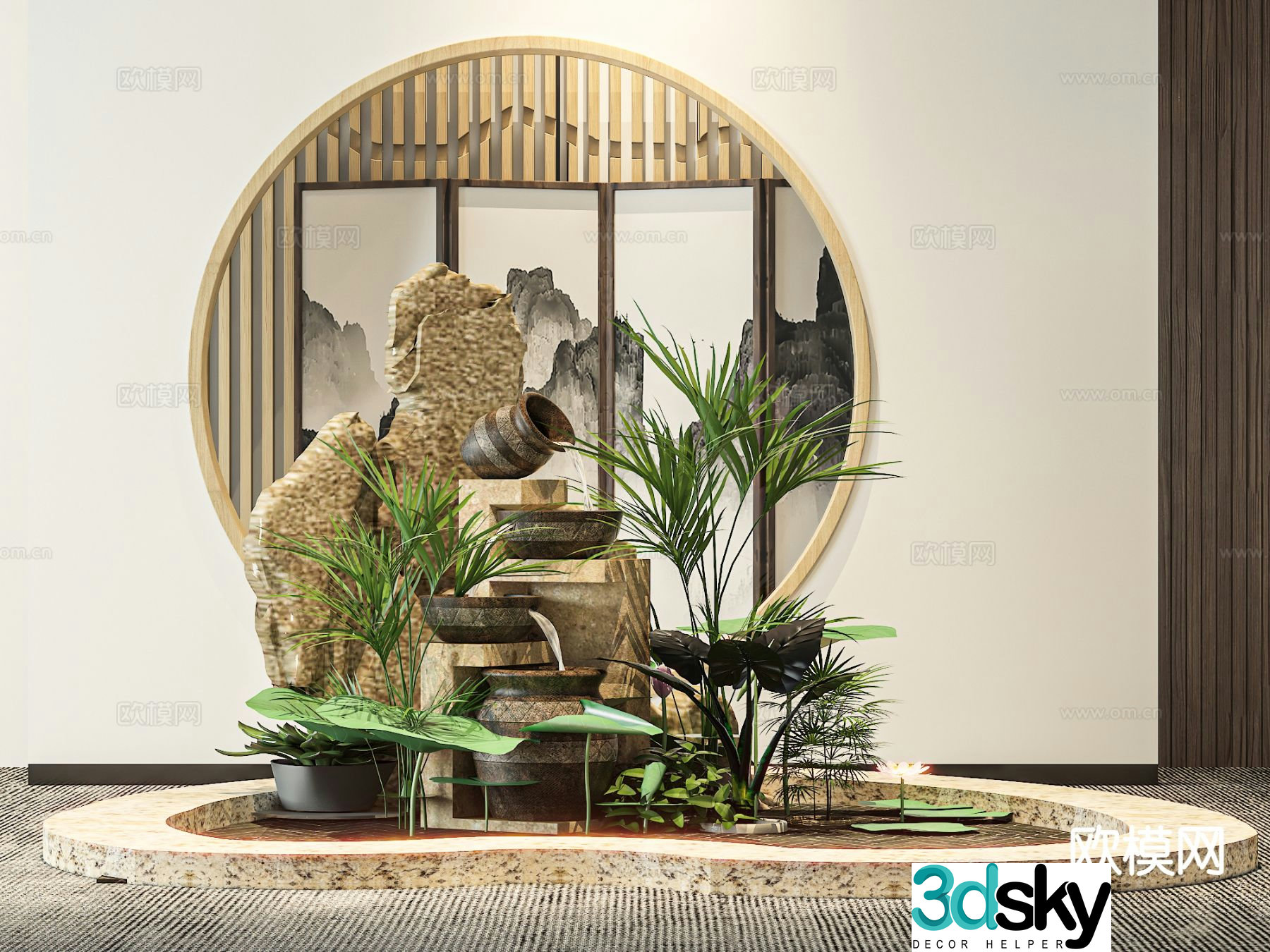 New Chinese style interior landscaping 3D model