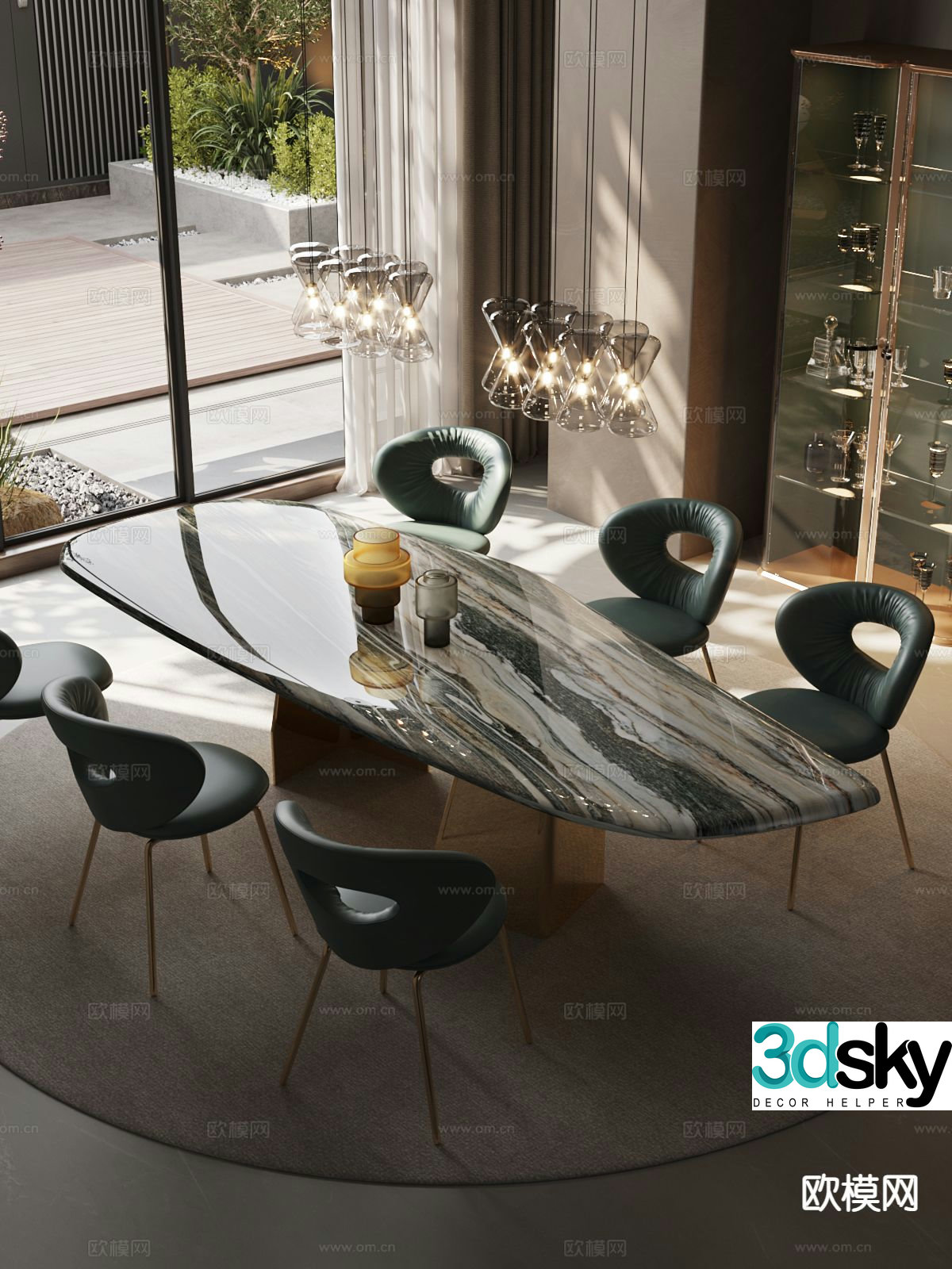 Light luxury dining table and chairs Slate dining table 3D model