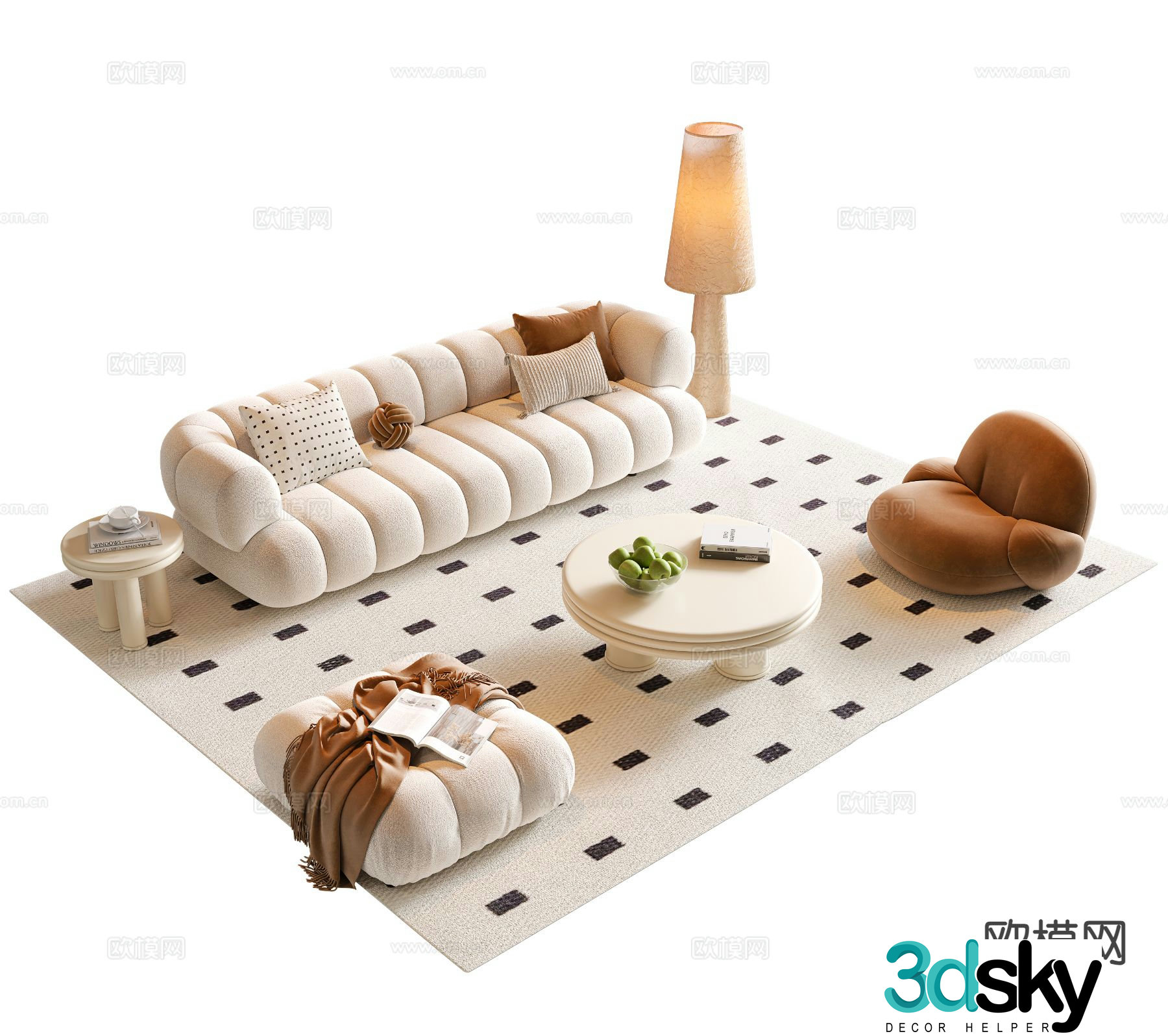 Cream style modular sofa 3d model