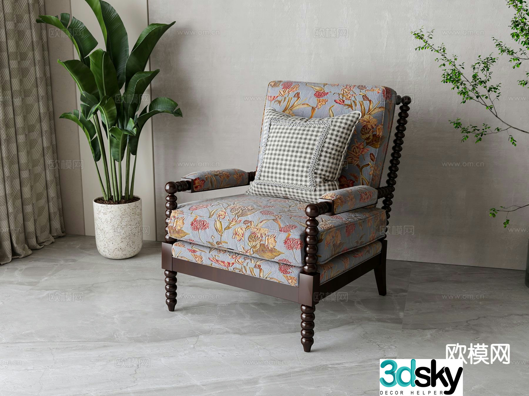 American fabric chair sofa chair leisure chair 3d model