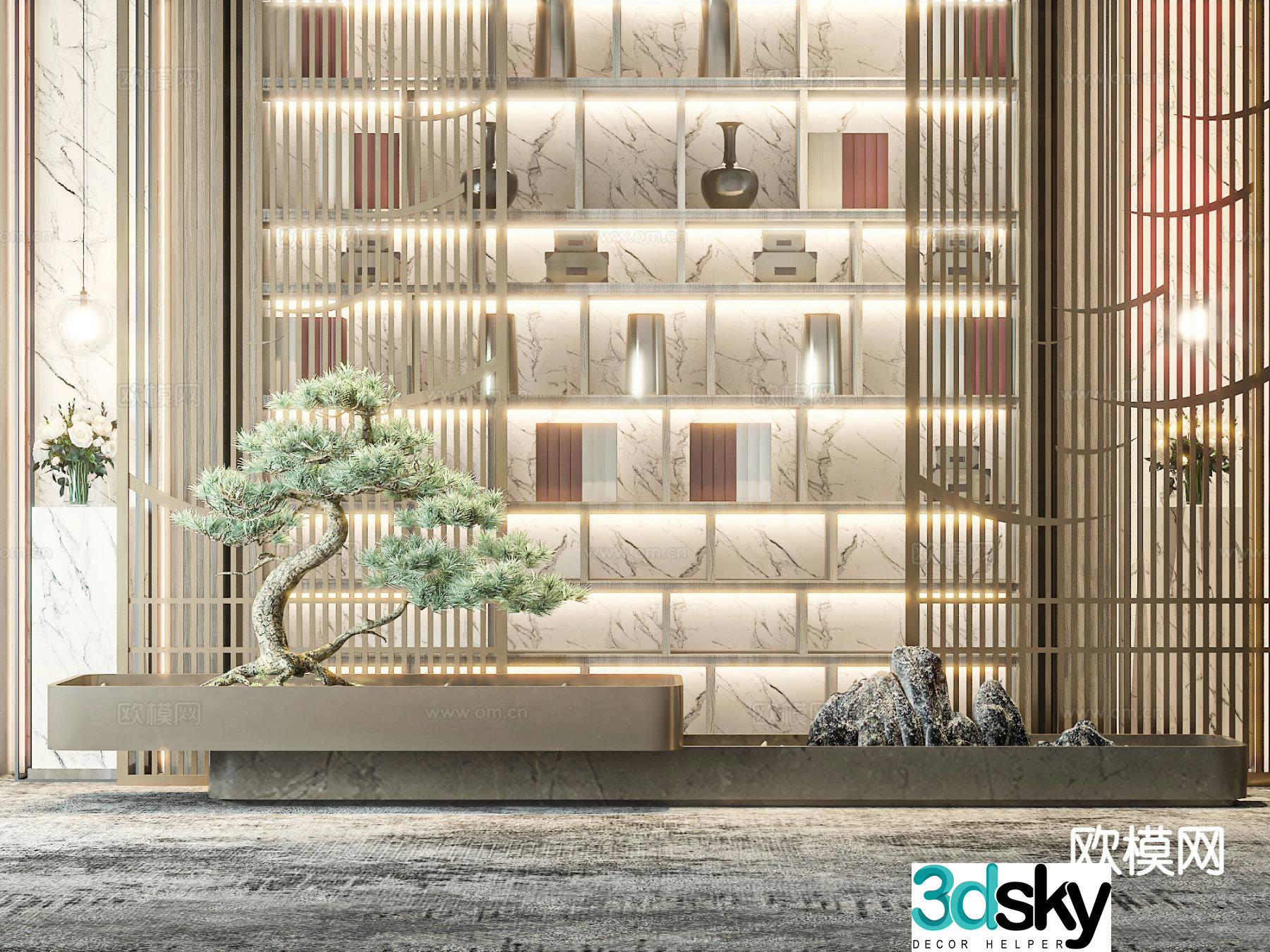 New Chinese style indoor pine tree landscaping sketch 3D model