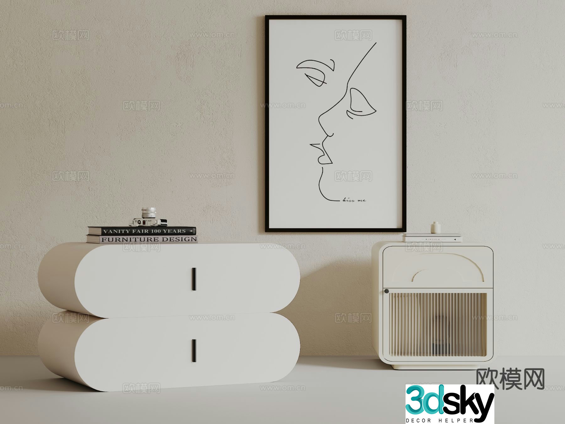 Cream style bedside table 3d model