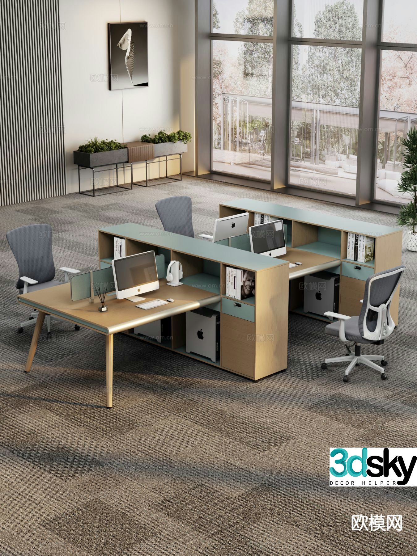 Card space desk work station post 3d model