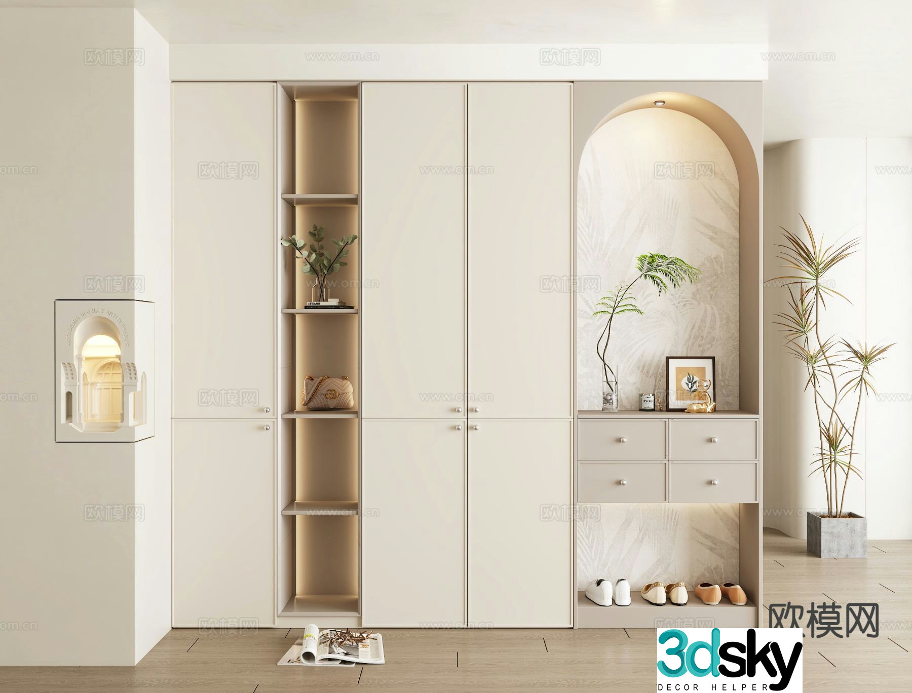 Cream style shoe cabinet 3d model