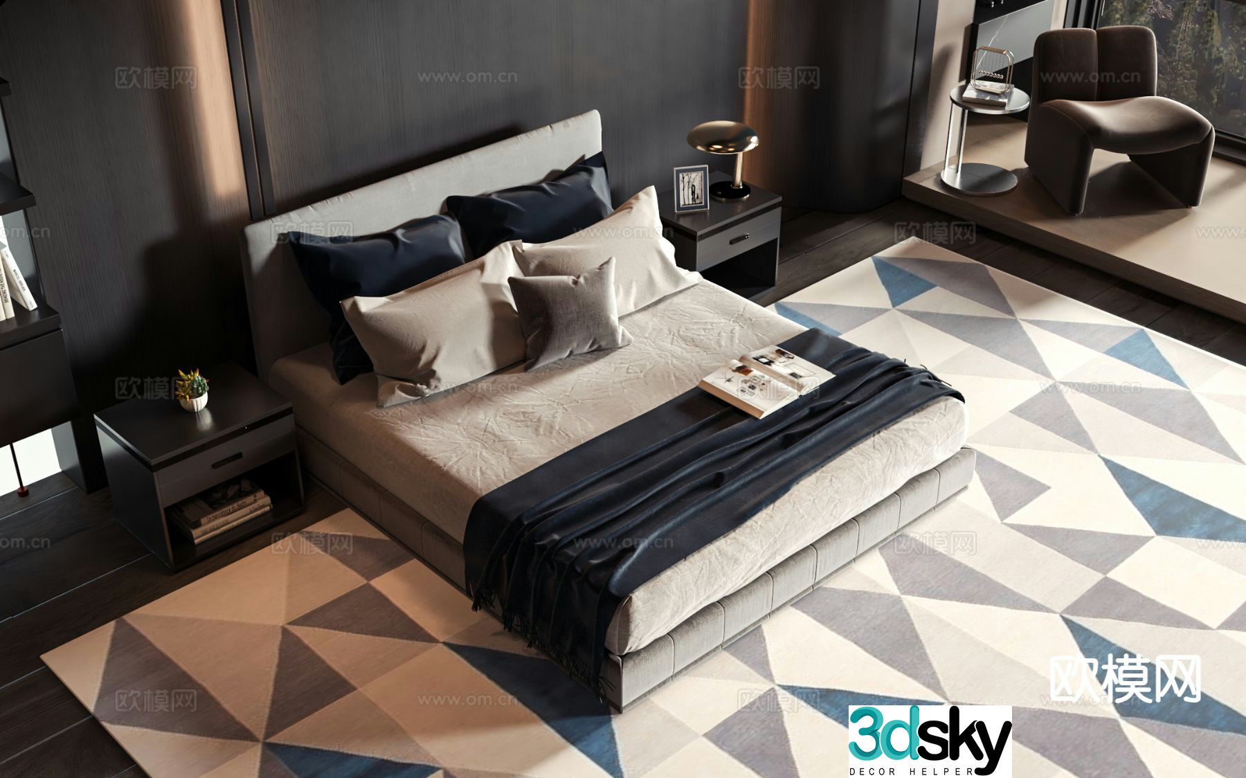 Modern double bed 3d model