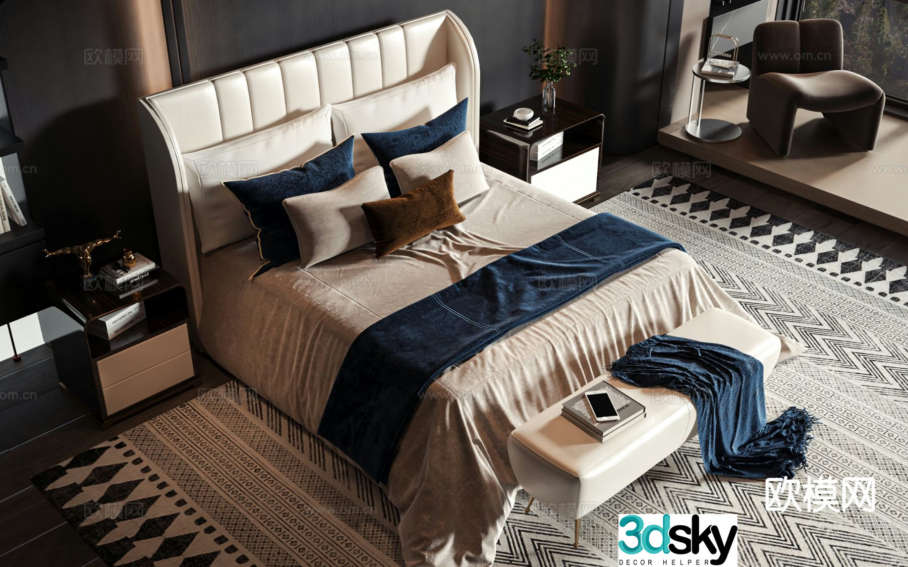 Modern double bed 3d model