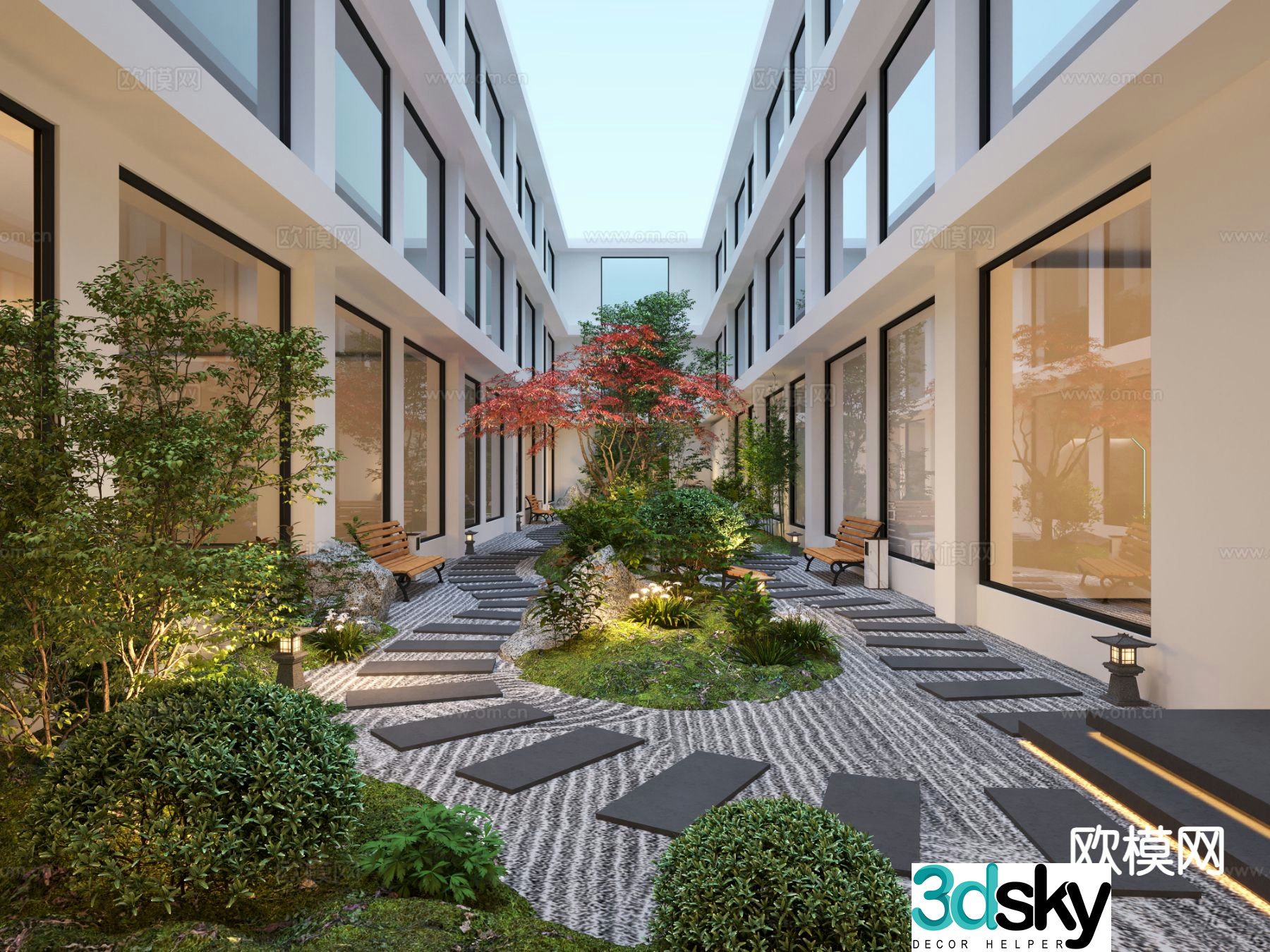 Modern patio courtyard atrium landscape 3d model